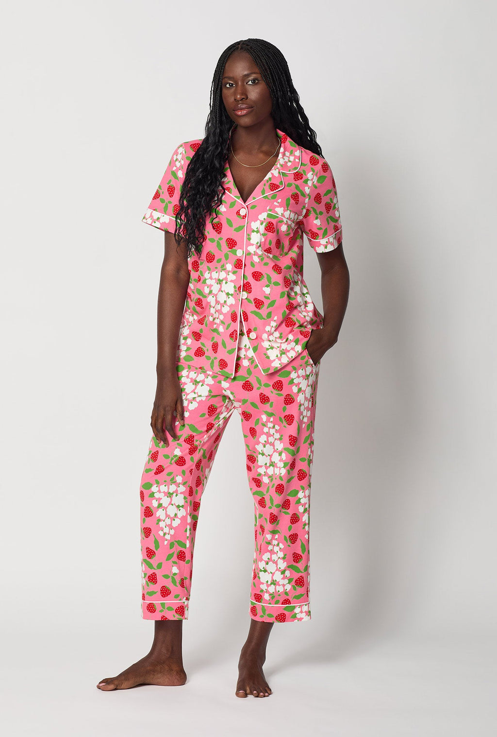 Spring Berry Short Sleeve Classic Stretch Jersey Cropped Pj Set