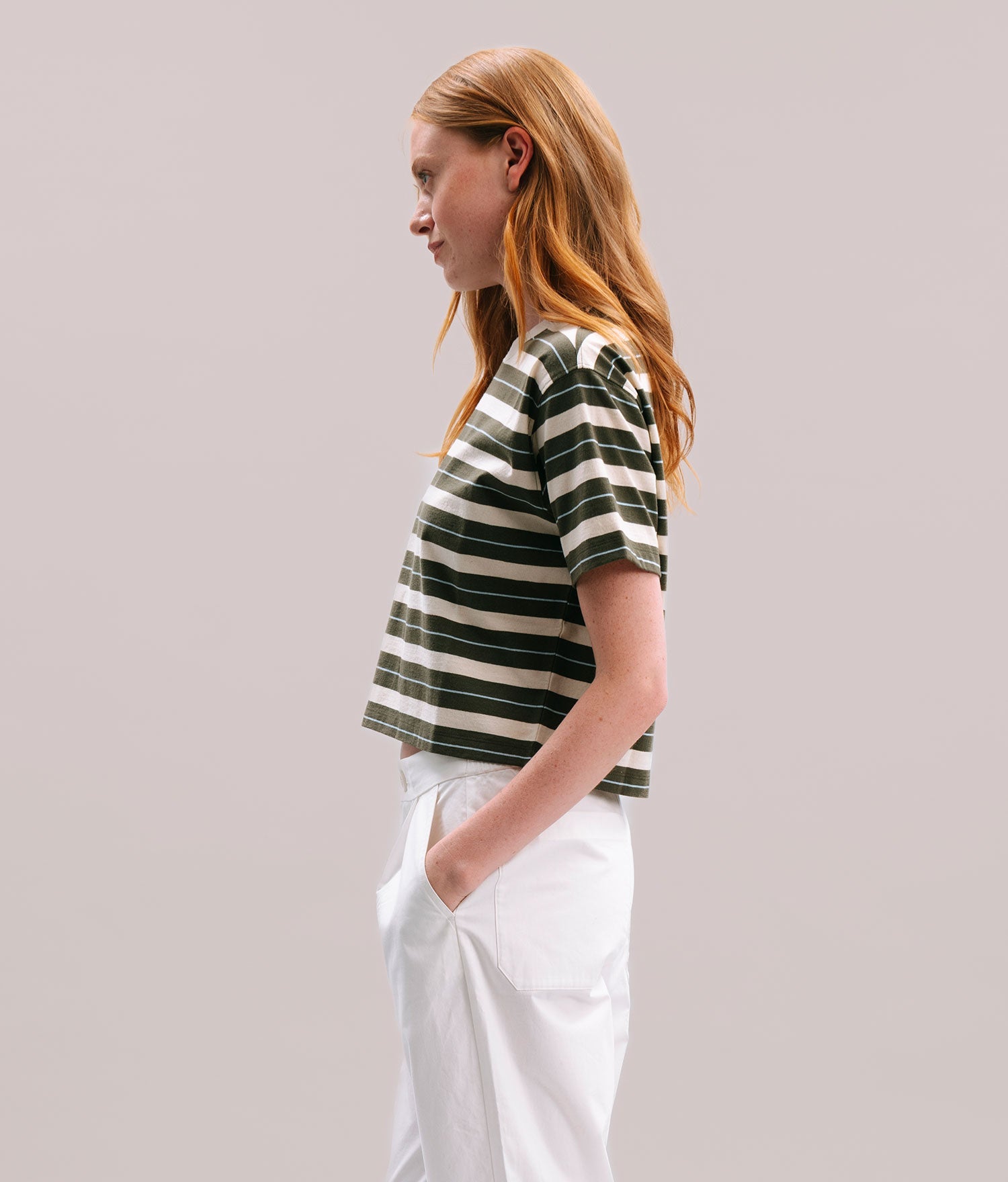 Womens Recycled Stripe Tee - Recycled Jersey - Surplus Green Stripe