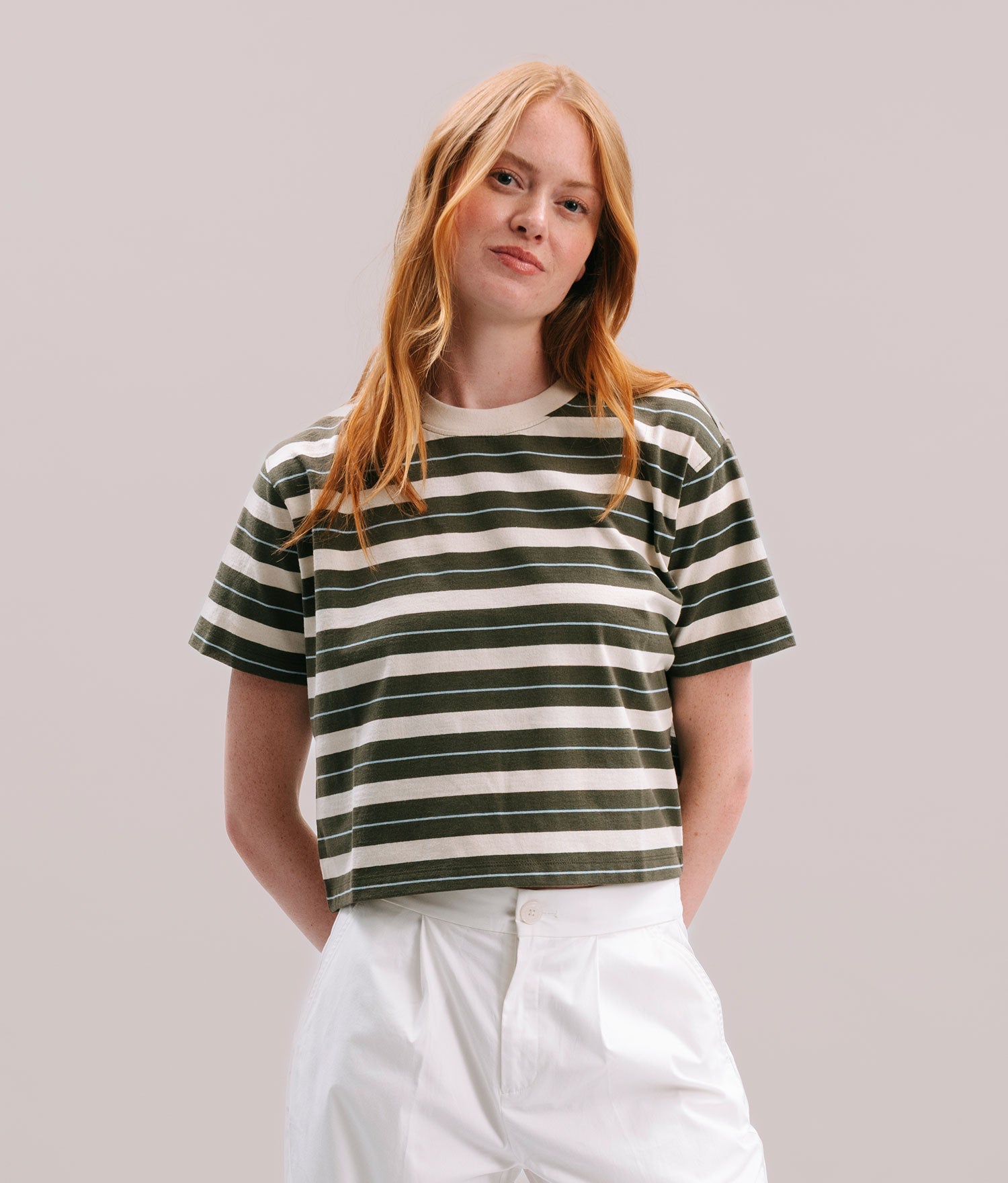 Womens Recycled Stripe Tee - Recycled Jersey - Surplus Green Stripe