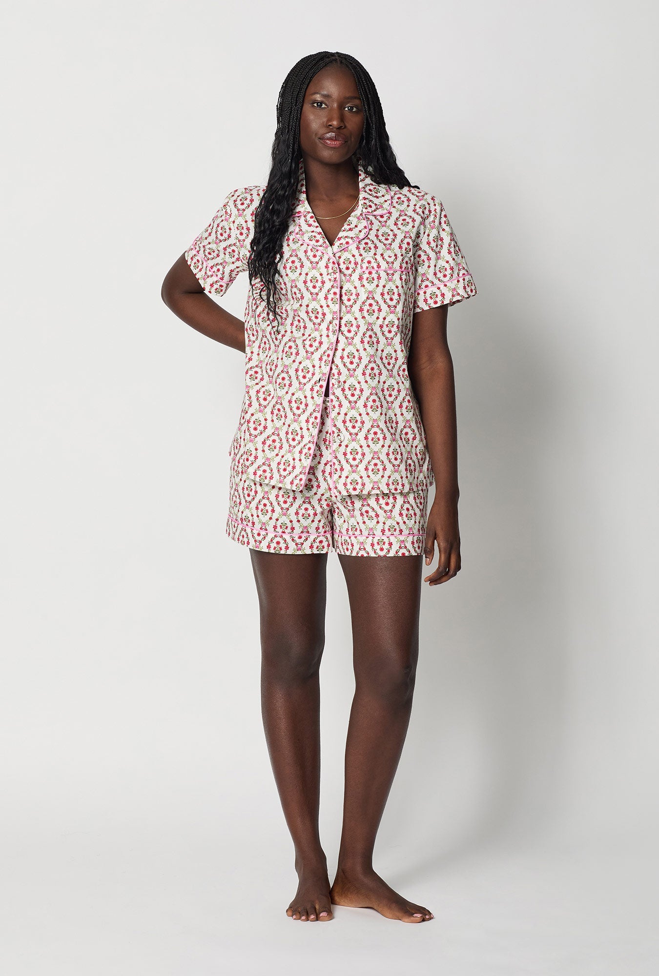 Olivia Short Sleeve Classic Woven Cotton Poplin Shorty Pj Set