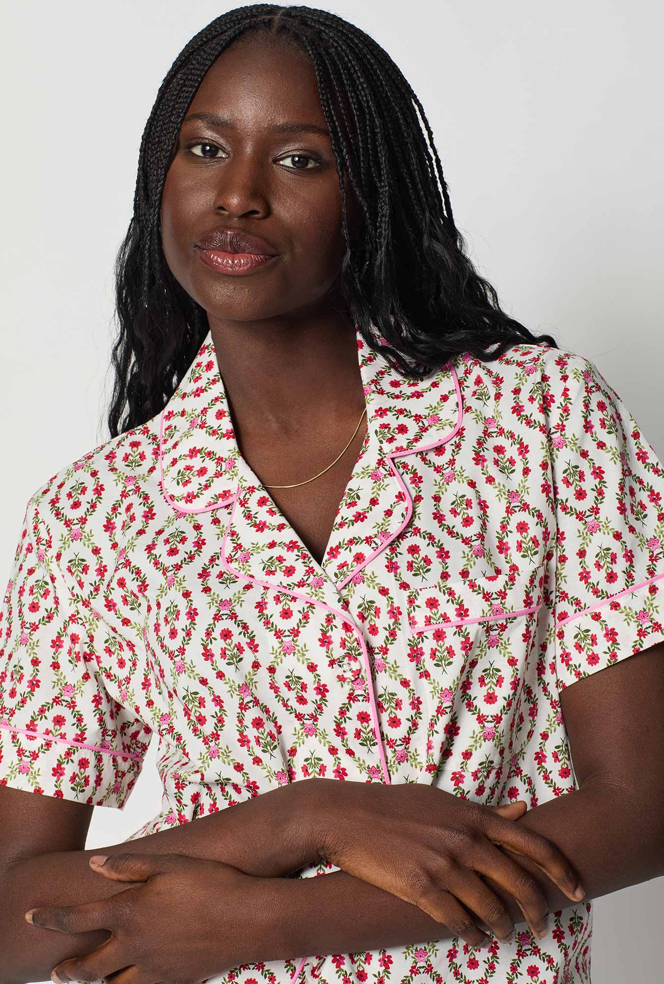 Olivia Short Sleeve Classic Woven Cotton Poplin Shorty Pj Set