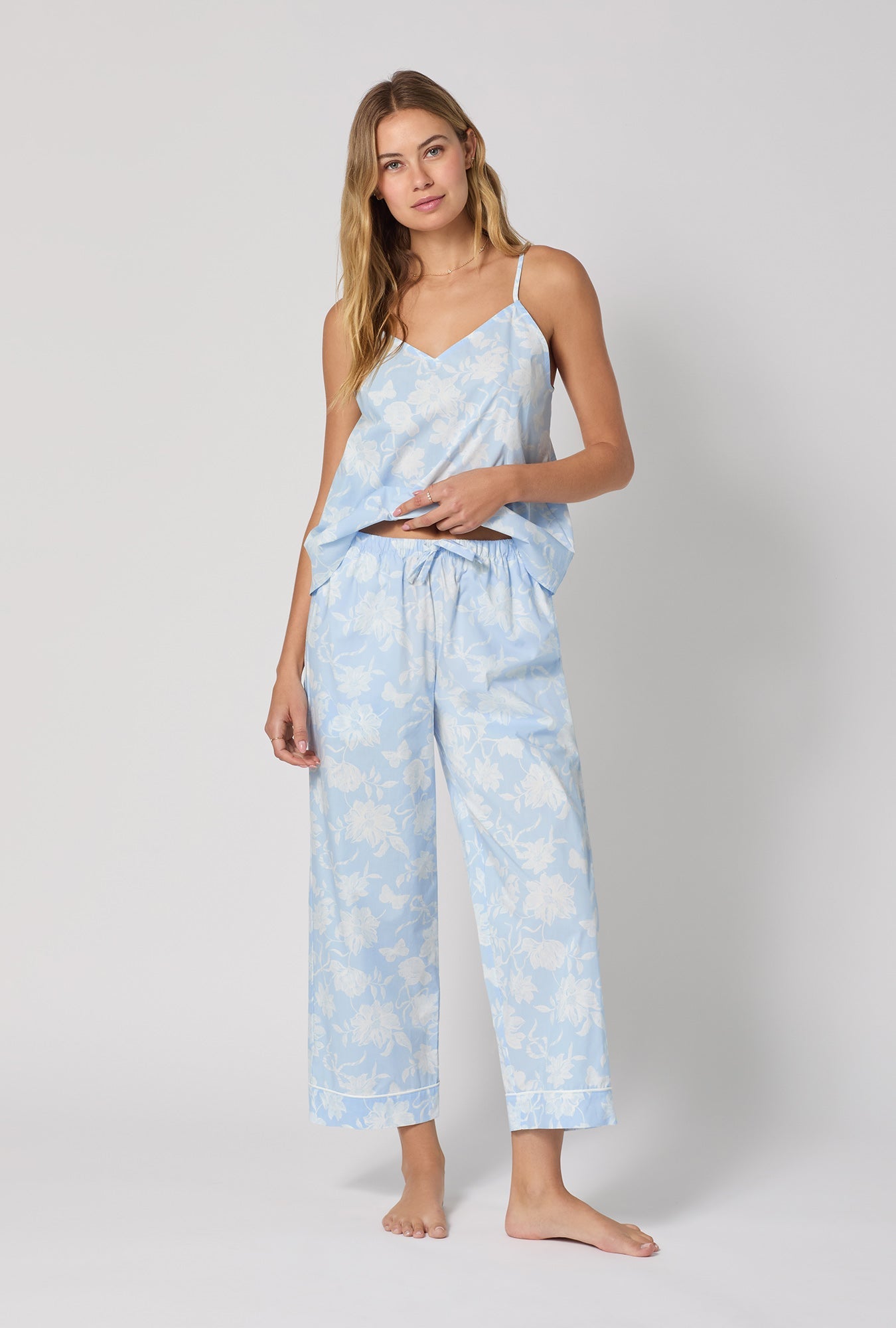 Blissful Bows Cami Woven Supersoft Cotton Poplin Cropped Pj Set