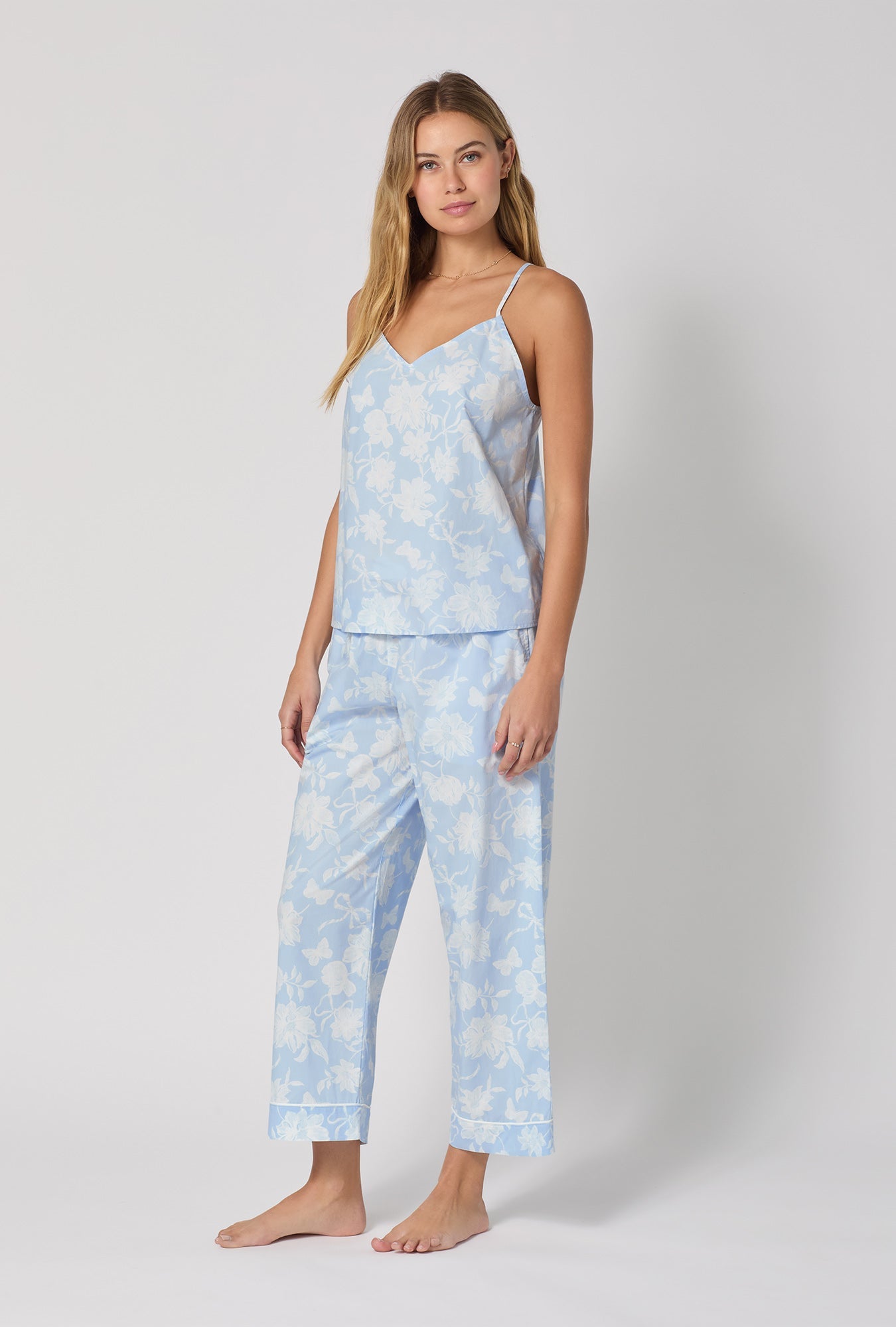 Blissful Bows Cami Woven Supersoft Cotton Poplin Cropped Pj Set