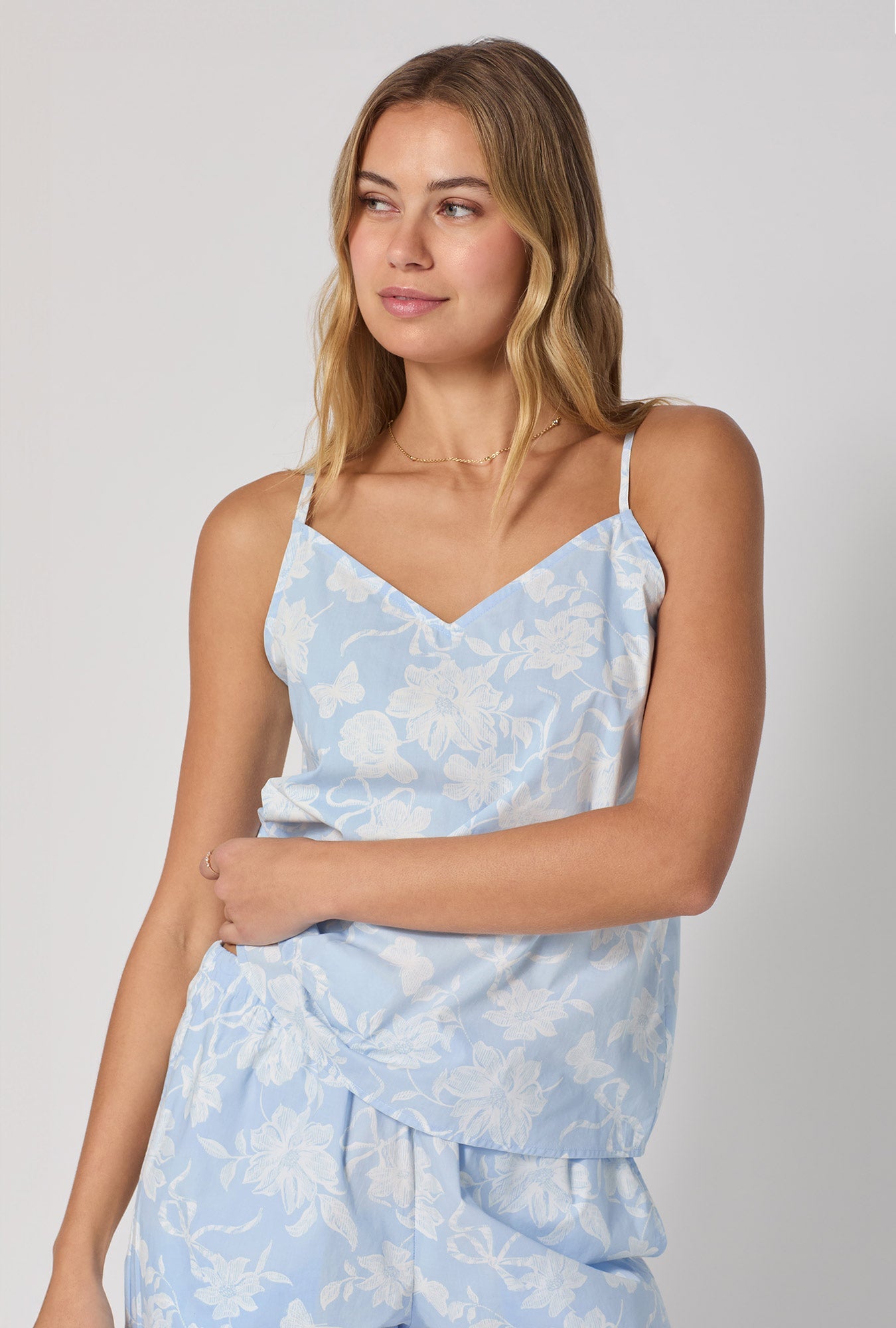 Blissful Bows Cami Woven Supersoft Cotton Poplin Cropped Pj Set