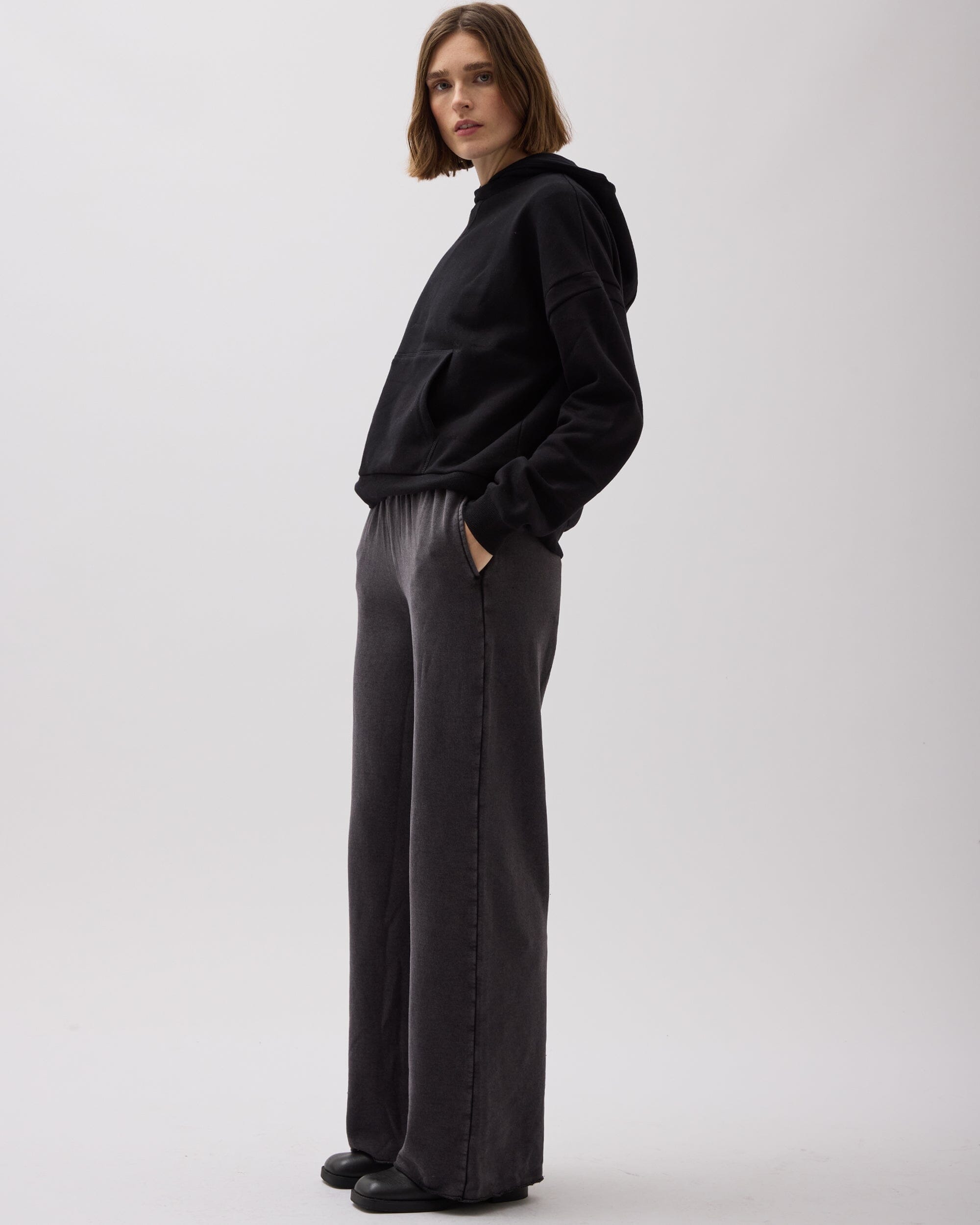 Womens Recycled Fleece Wide Leg Pant - Recycled Fleece - Mineral Black