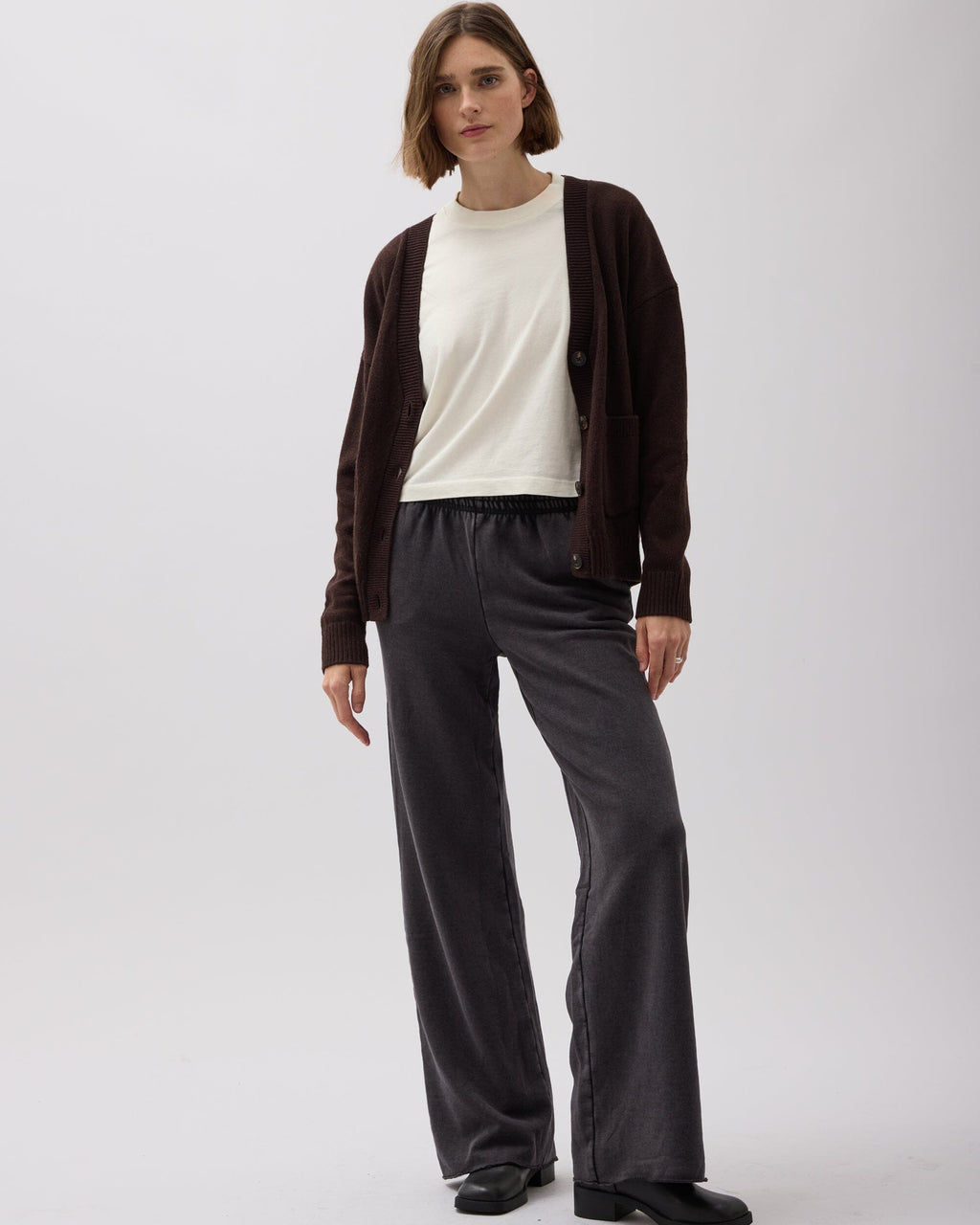 Womens Recycled Fleece Wide Leg Pant - Recycled Fleece - Mineral Black