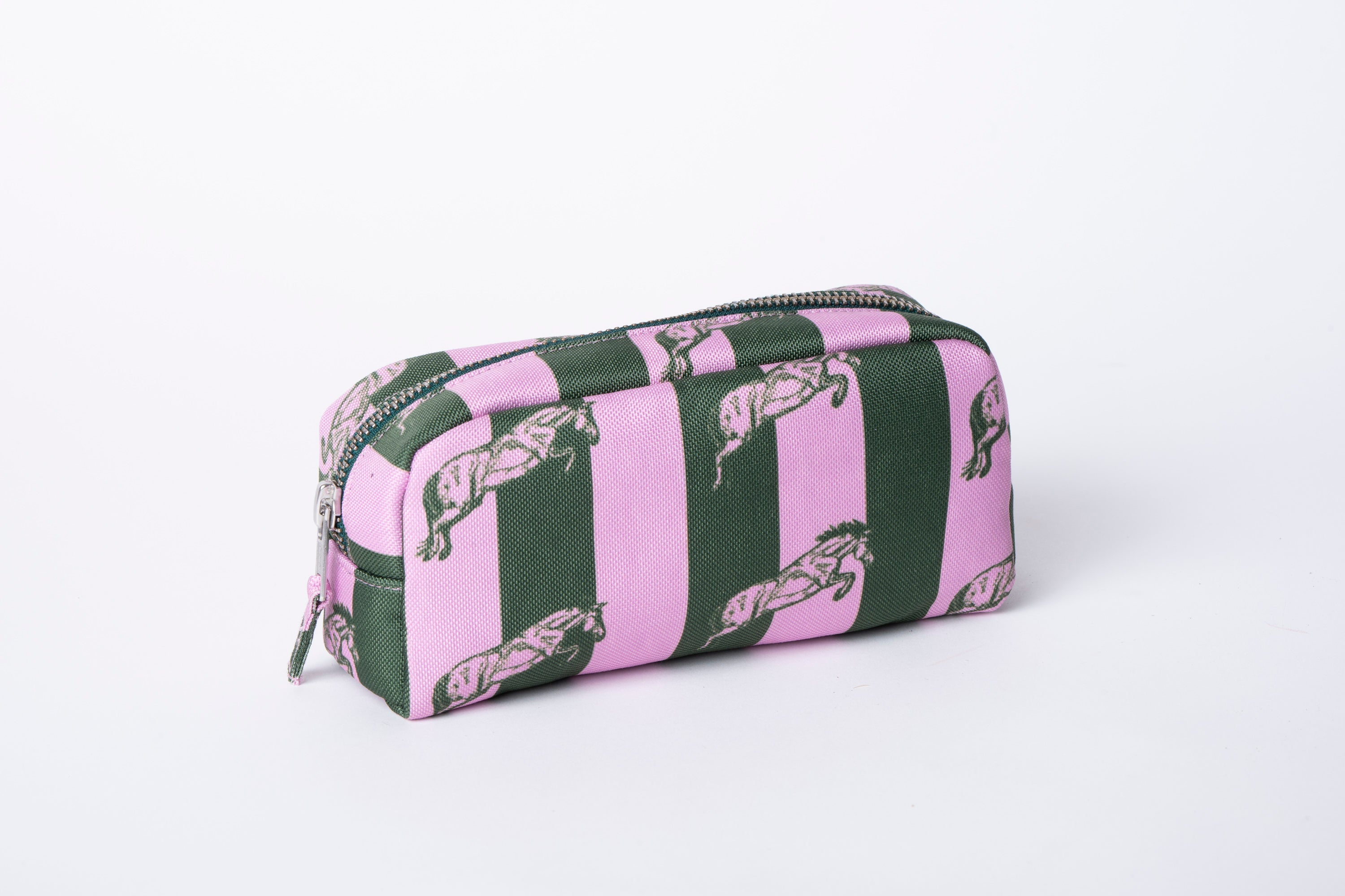 Poly Makeup Bag - Horse Pink & Green Stripe