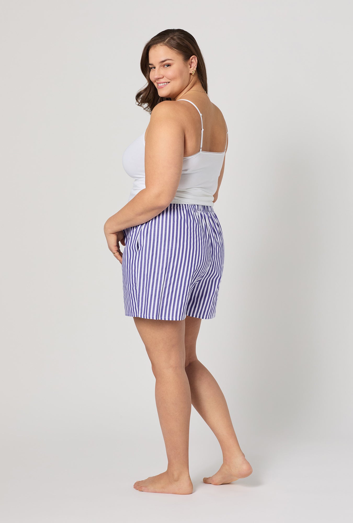 Navy 3D Stripe Cotton Sateen Boxer Short