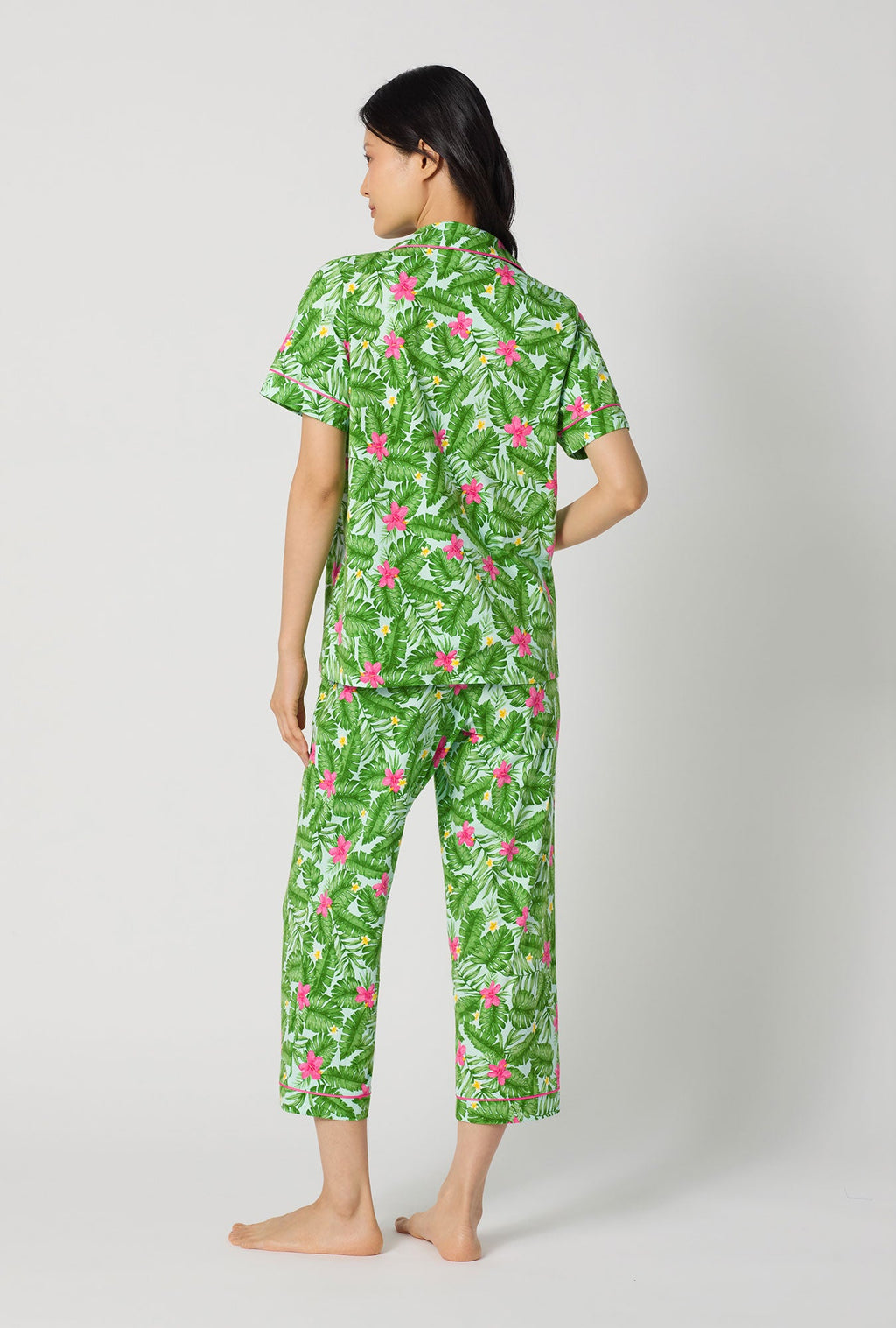 Monstera Bloom Short Sleeve Classic Stretch Jersey Cropped Pj Set