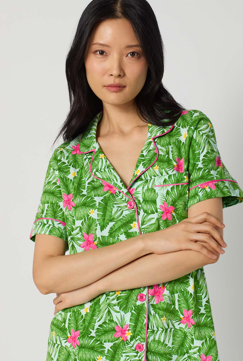 Monstera Bloom Short Sleeve Classic Stretch Jersey Cropped Pj Set