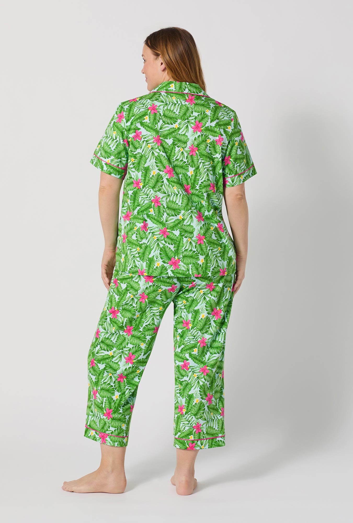 Monstera Bloom Short Sleeve Classic Stretch Jersey Cropped Pj Set