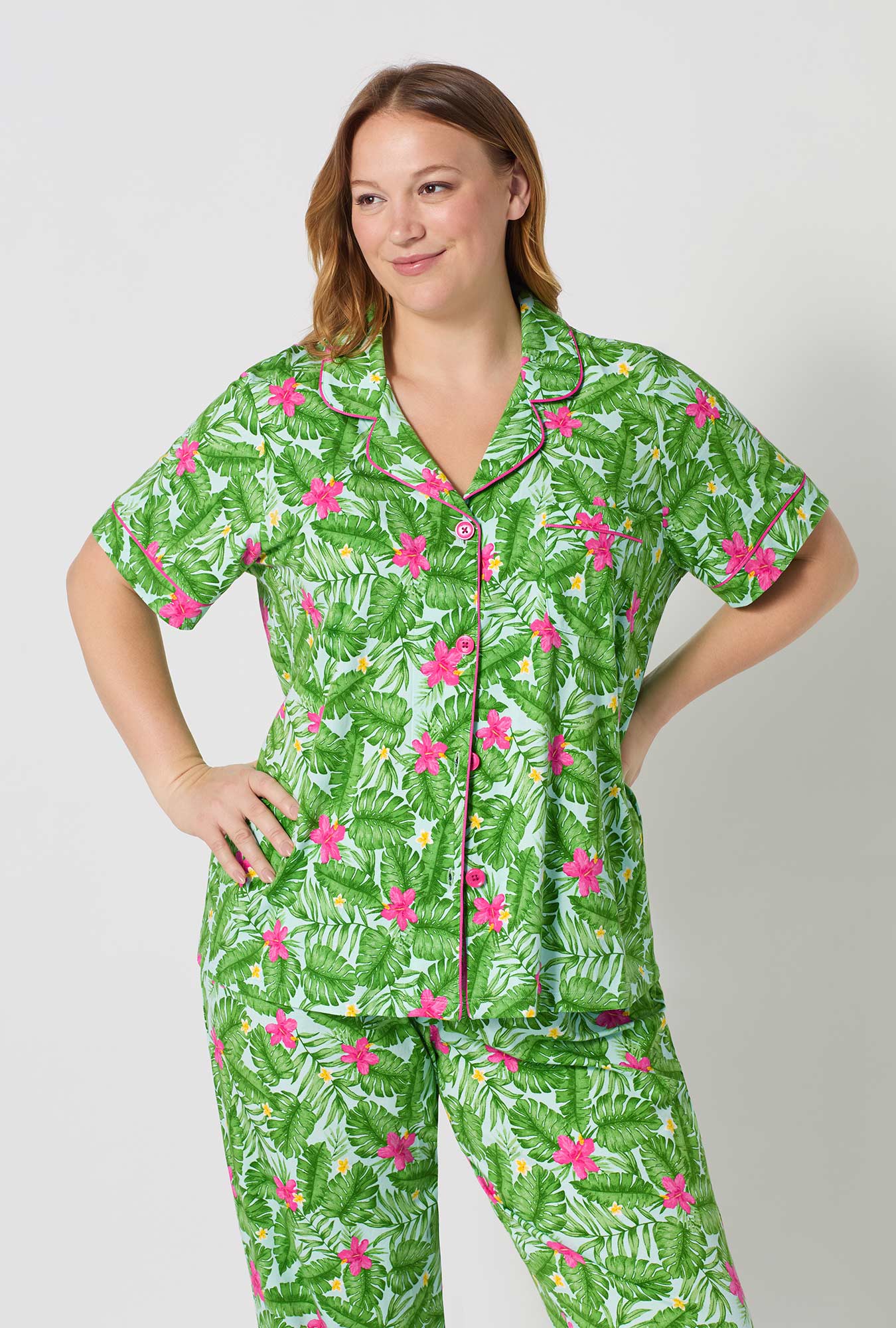 Monstera Bloom Short Sleeve Classic Stretch Jersey Cropped Pj Set