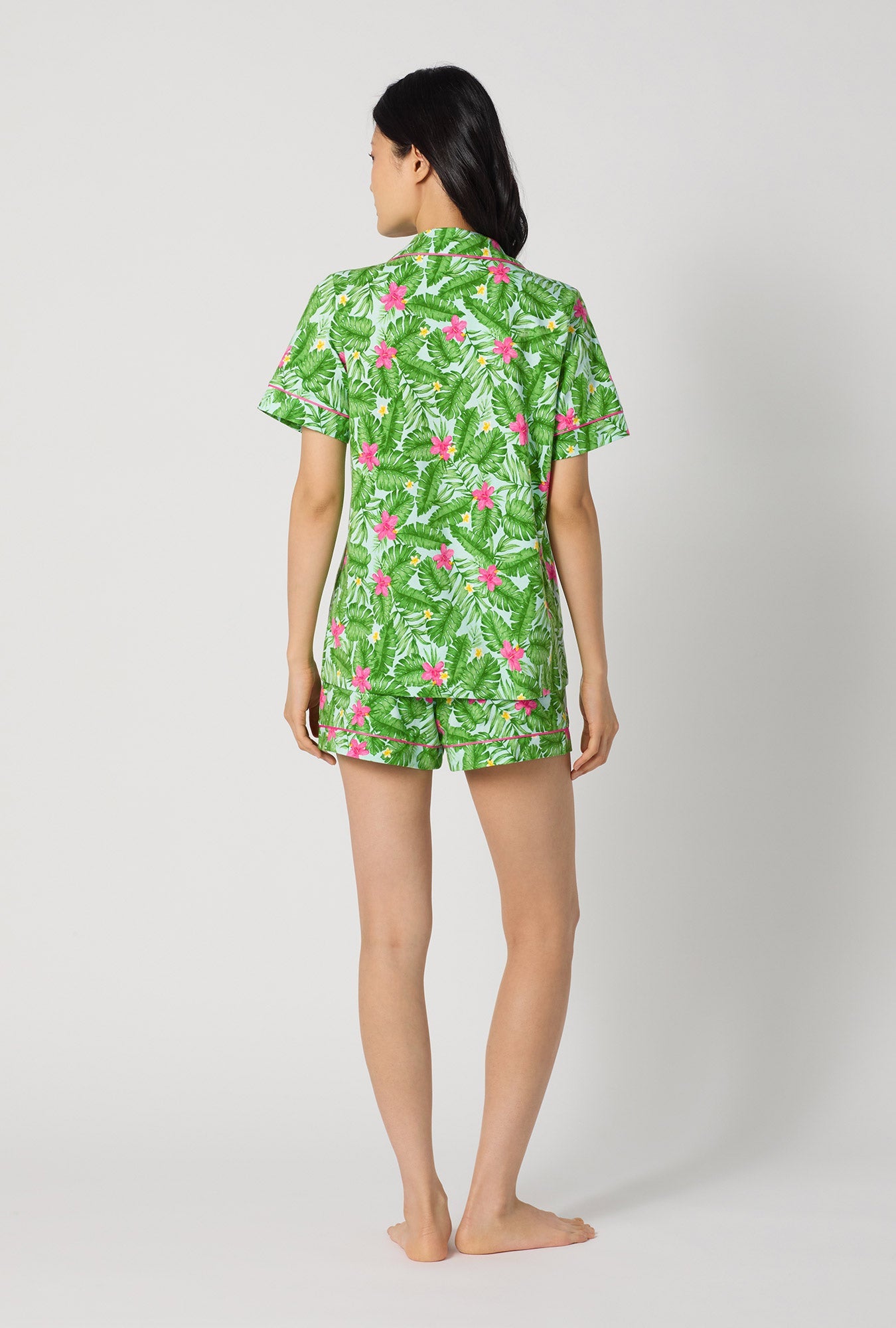 Monstera Bloom Short Sleeve Classic Shorty Stretch Jersey Pj Set