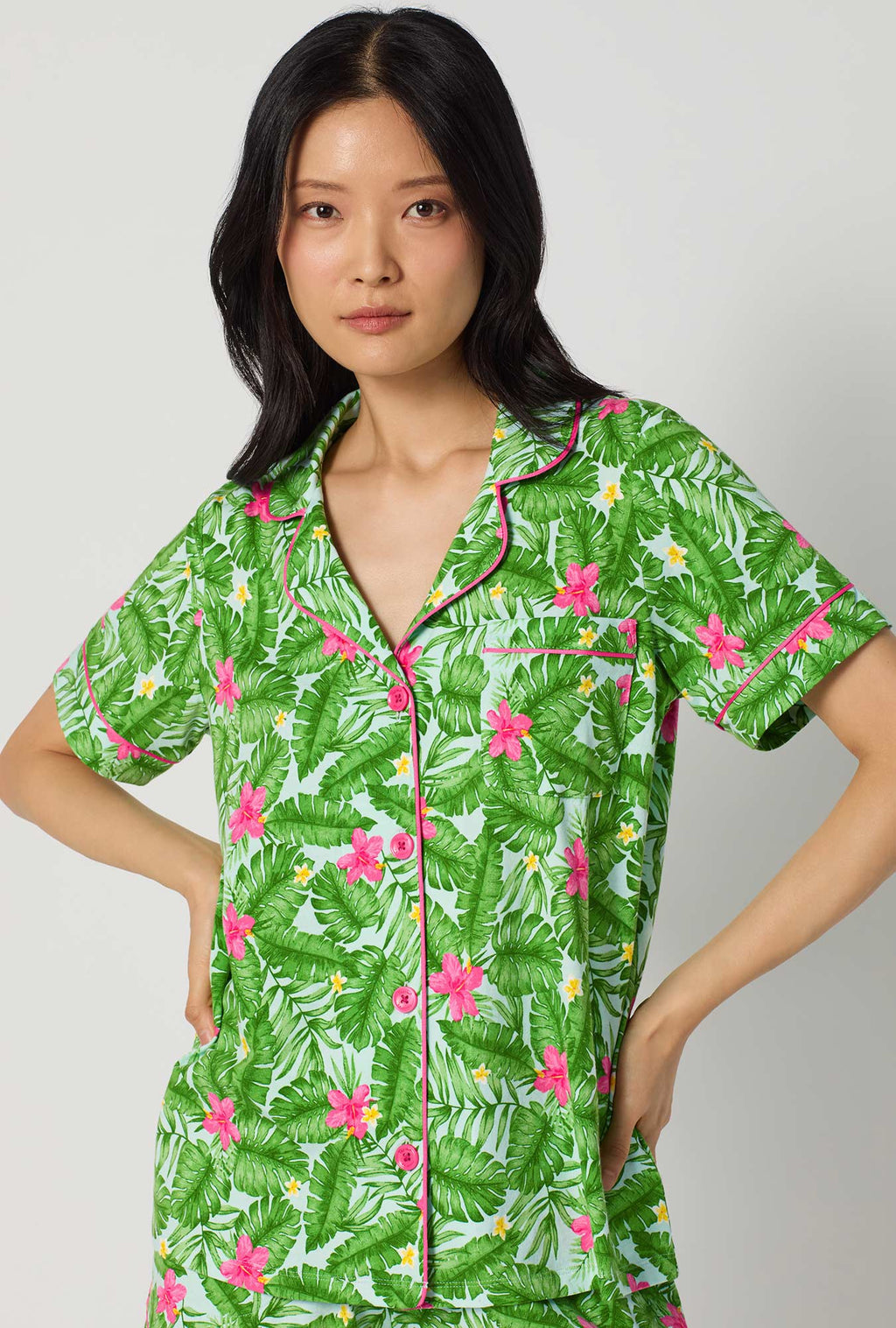 Monstera Bloom Short Sleeve Classic Shorty Stretch Jersey Pj Set