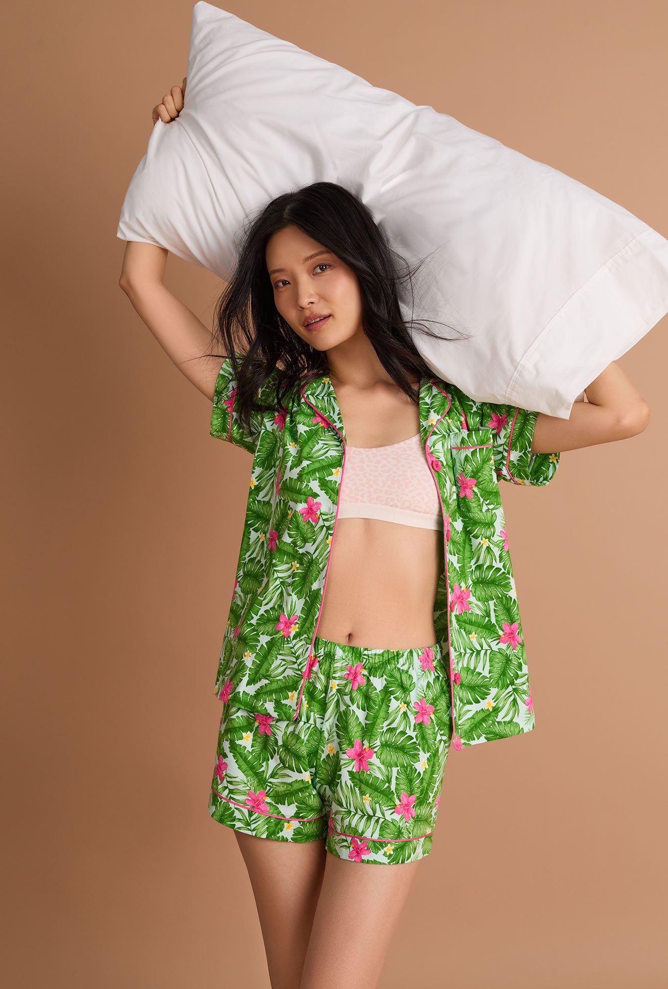 Monstera Bloom Short Sleeve Classic Shorty Stretch Jersey Pj Set