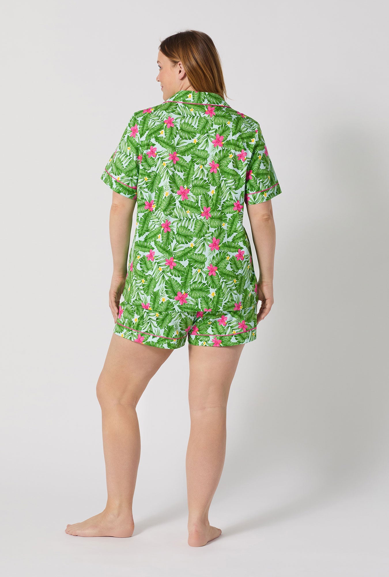 Monstera Bloom Short Sleeve Classic Shorty Stretch Jersey Pj Set