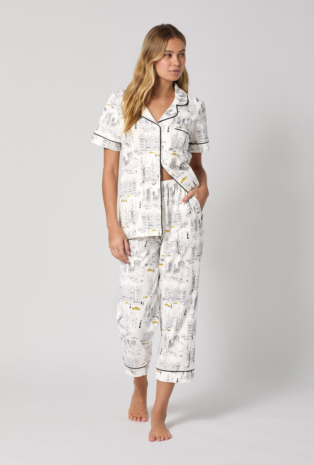 City That Never Sleeps Short Sleeve Classic Stretch Jersey Cropped PJ Set