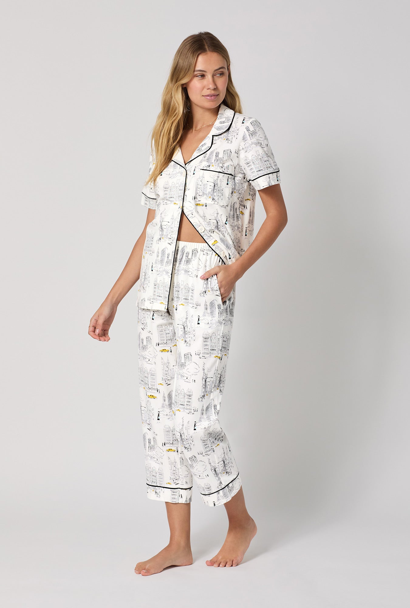 City That Never Sleeps Short Sleeve Classic Stretch Jersey Cropped PJ Set