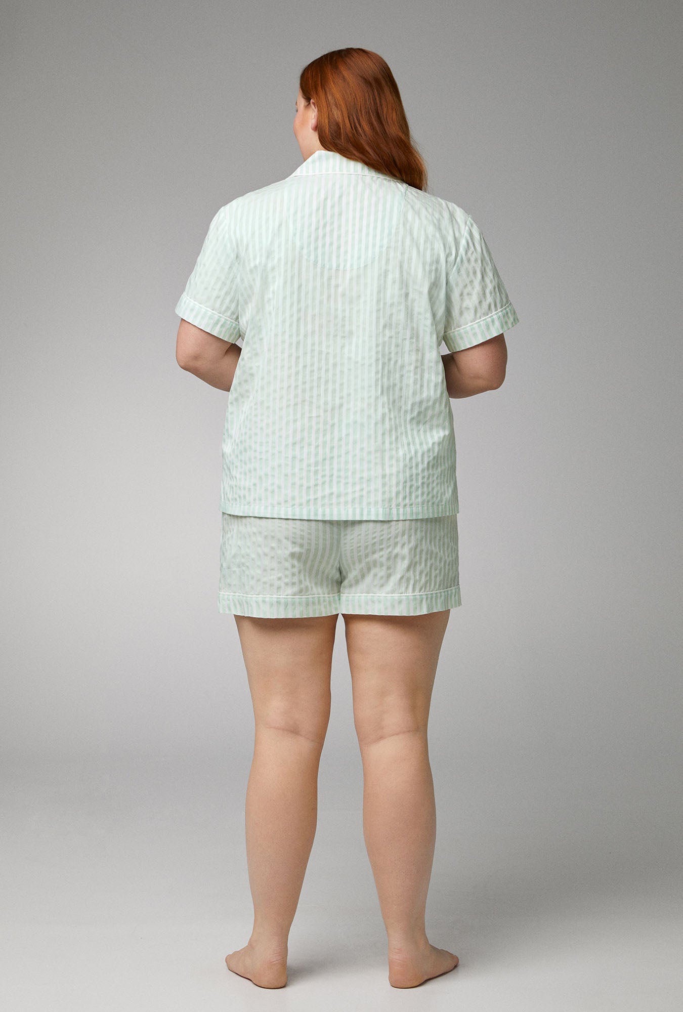 Mint 3D Stripe Short Sleeve Classic Woven Cotton Sateen Shorty PJ Set