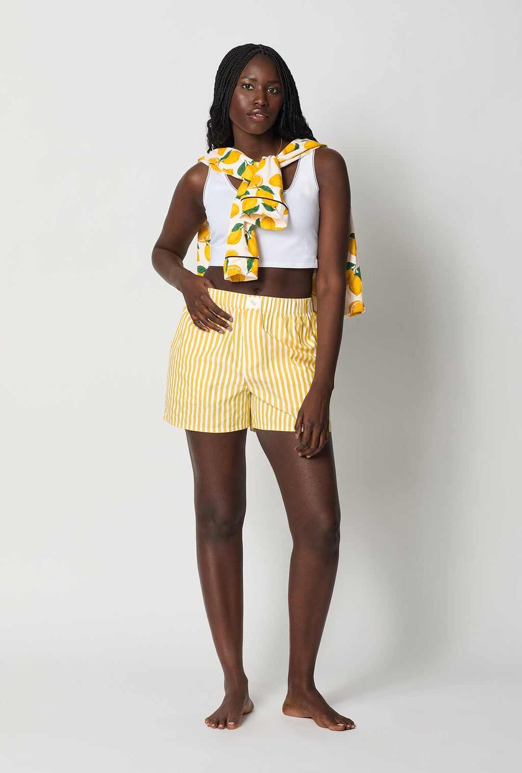 Yellow 3D Stripe Cotton Sateen Boxer Short