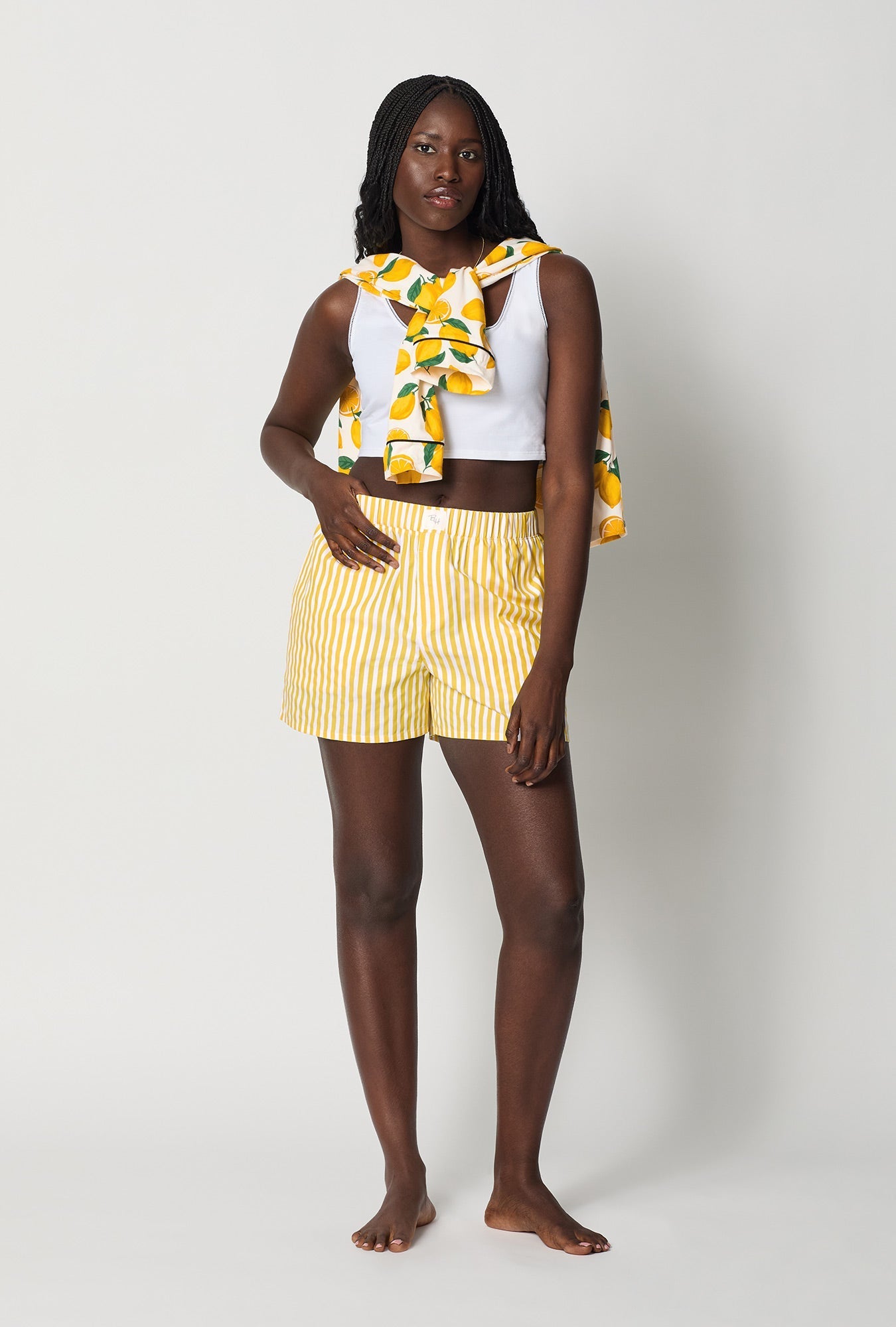 Yellow 3D Stripe Cotton Sateen Boxer Short