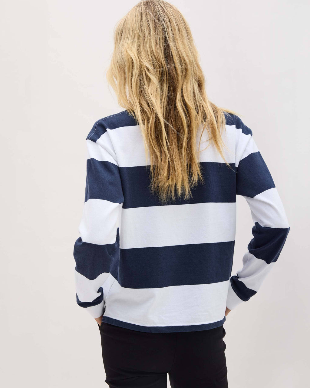 Womens Beefy Stripe Cotton Pullover - Pima Cotton Jersey - Blue Nights Stripe