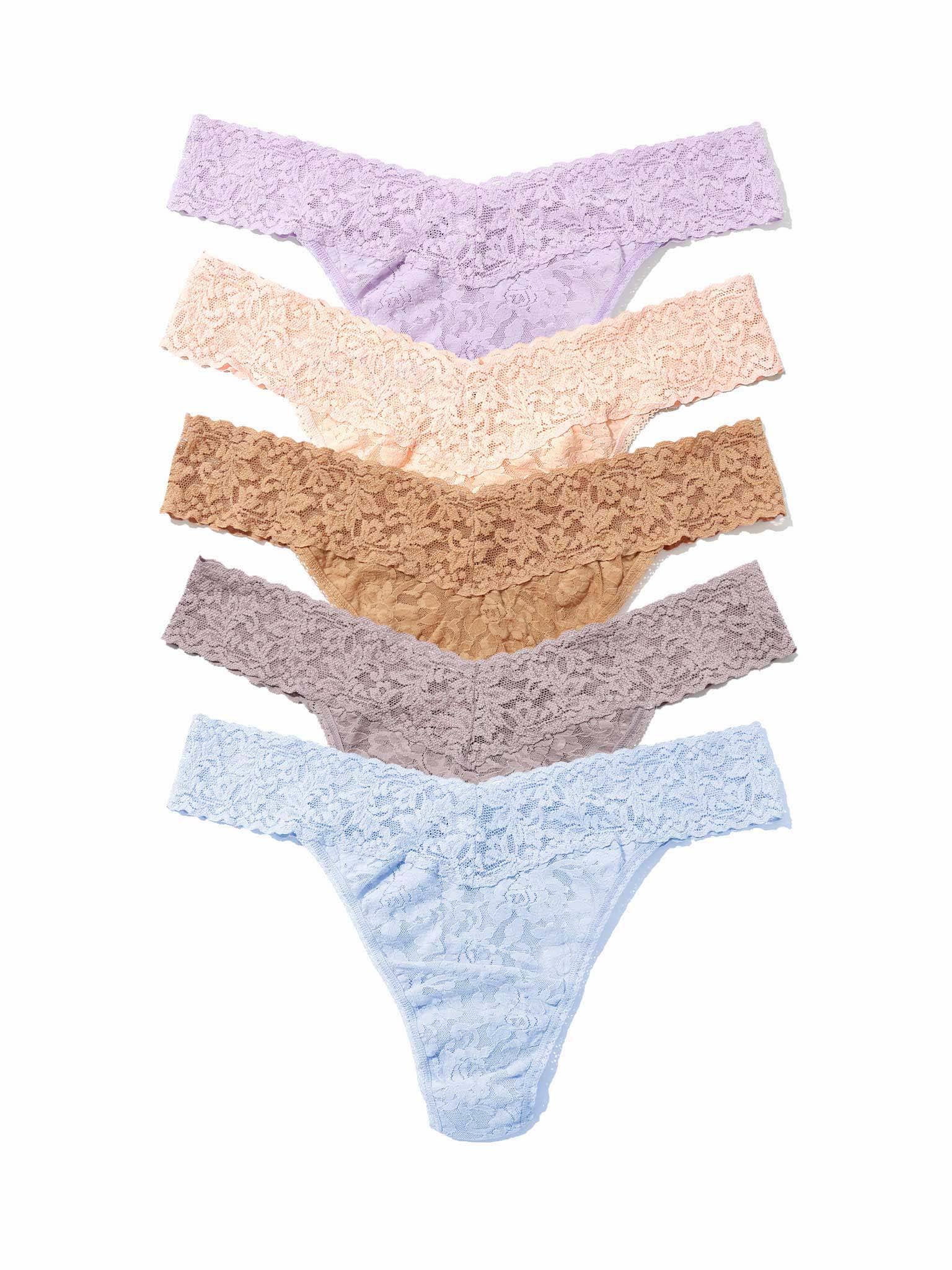5 Pack Signature Lace® Original Rise Thongs In Printed Box Desert Haze Neutrals