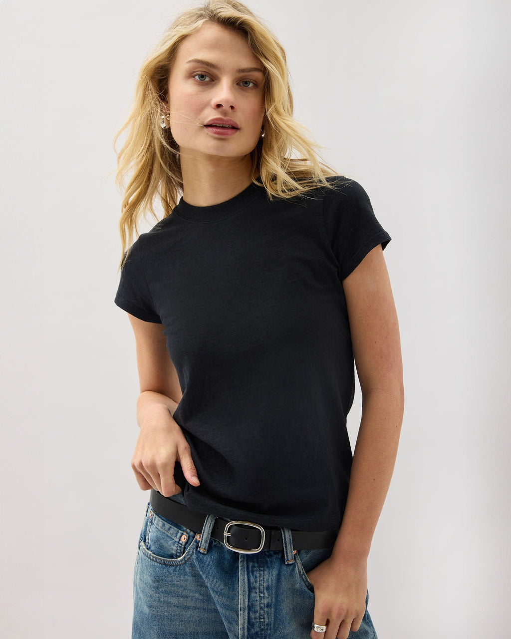 Womens Vintage Jersey Short Sleeve Tee - Recycled Cotton Jersey - Black
