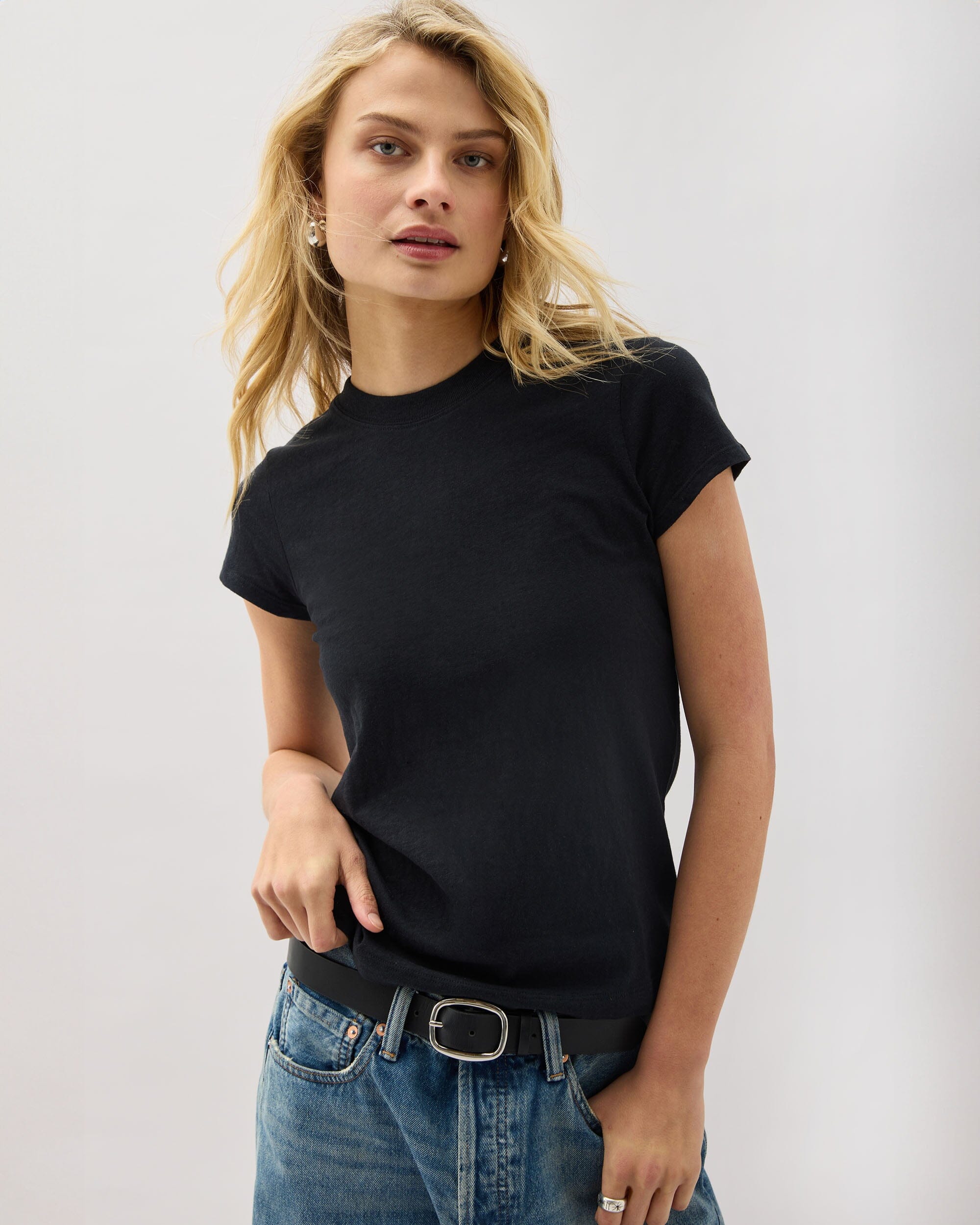 Womens Vintage Jersey Short Sleeve Tee - Recycled Cotton Jersey - Black