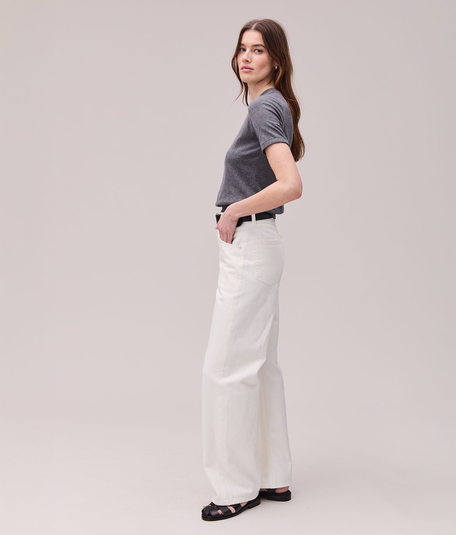 Womens Washable Cotton Silk Tee - Cotton Sweater Knit - Charcoal Heather Grey