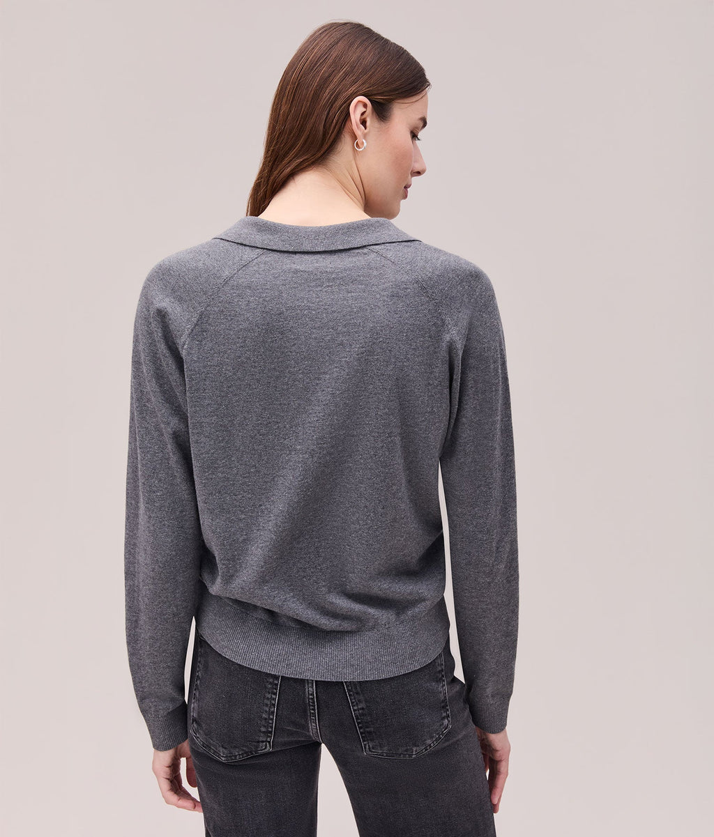 Womens Washable Cotton Silk Henley - Cotton Sweater Knit - Charcoal Heather Grey