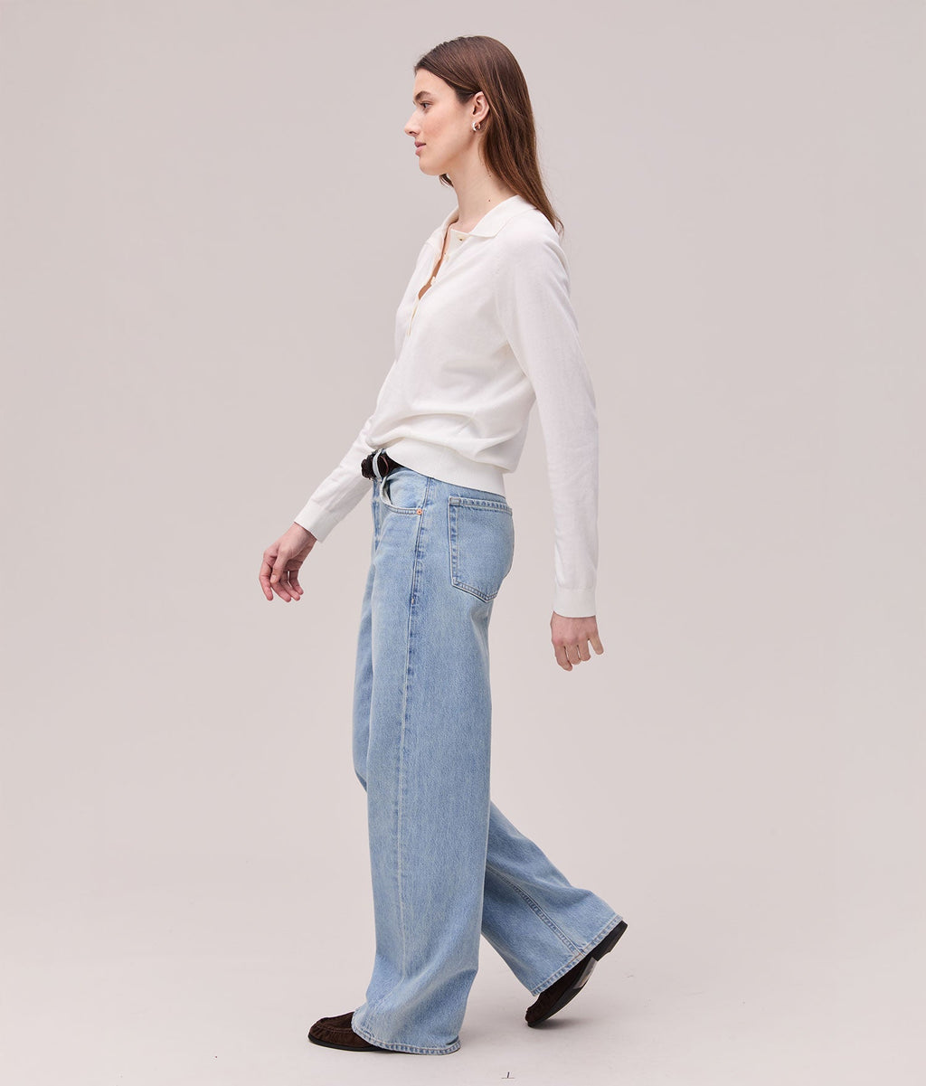 Womens Washable Cotton Silk Henley - Cotton Sweater Knit - Coconut Milk