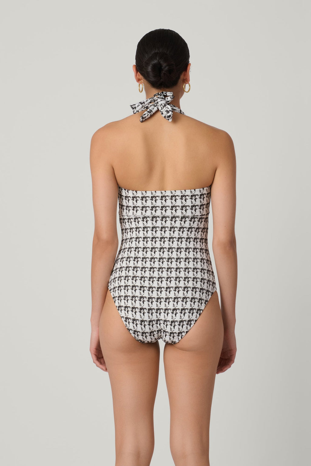 Black and White Retro Halter One Piece