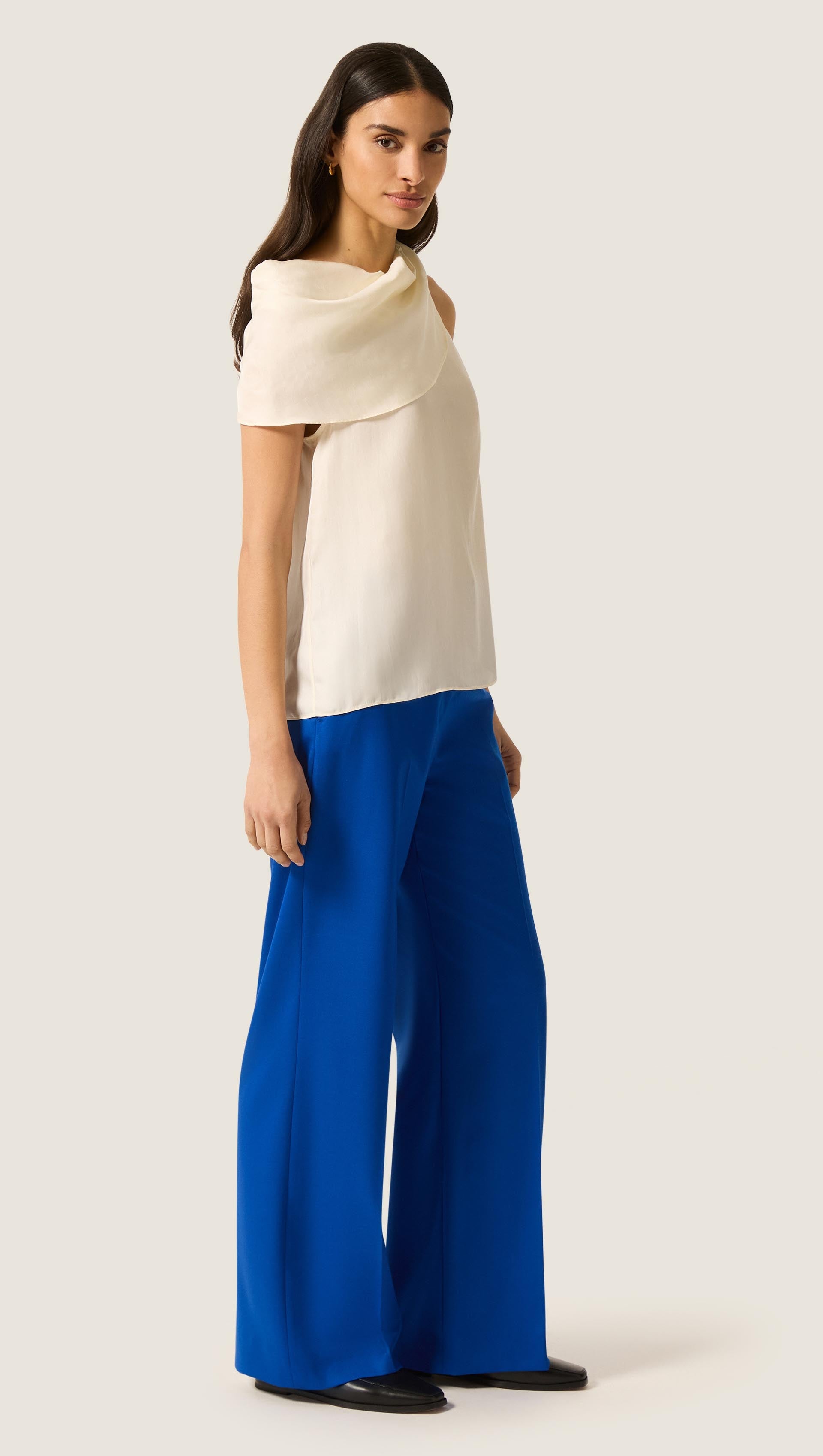 Funnel Neck Top in Silk Twill | Ivory