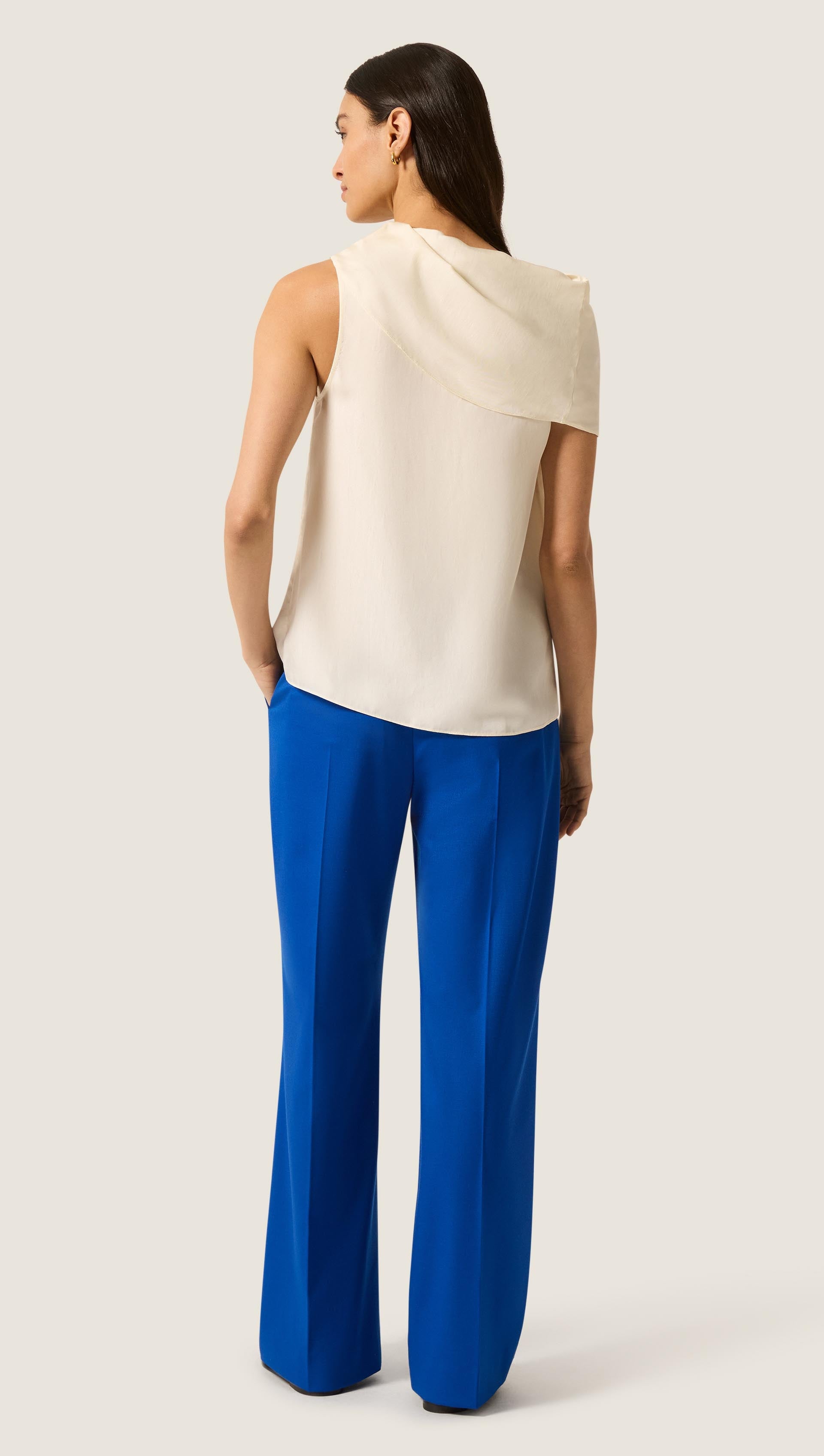 Funnel Neck Top in Silk Twill | Ivory