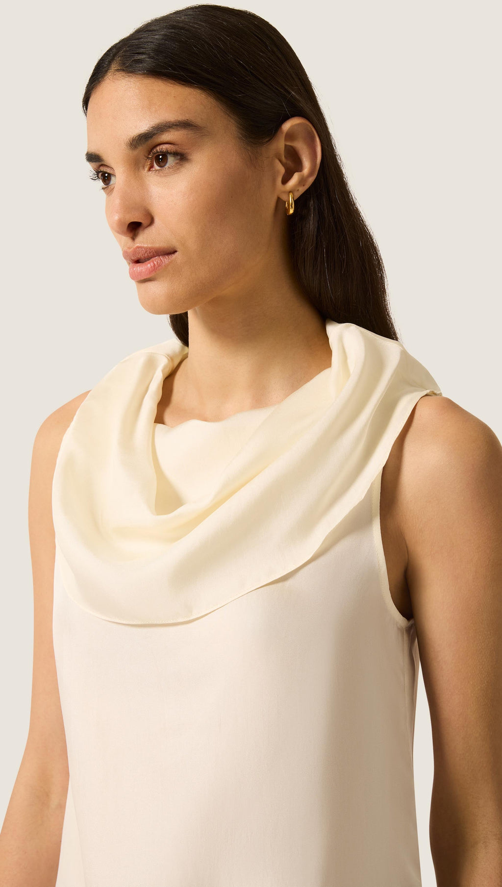 Funnel Neck Top in Silk Twill | Ivory