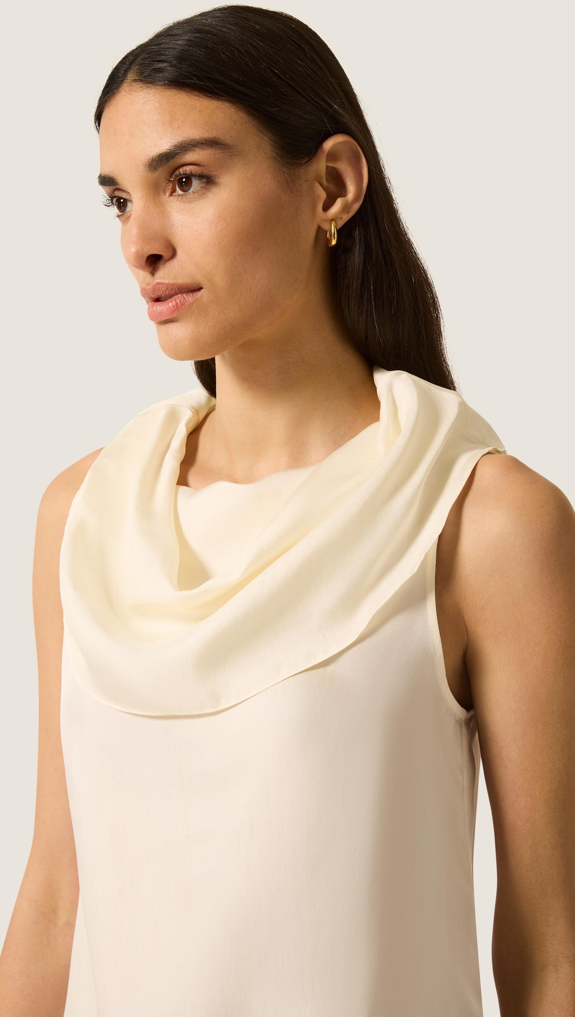 Funnel Neck Top in Silk Twill | Ivory