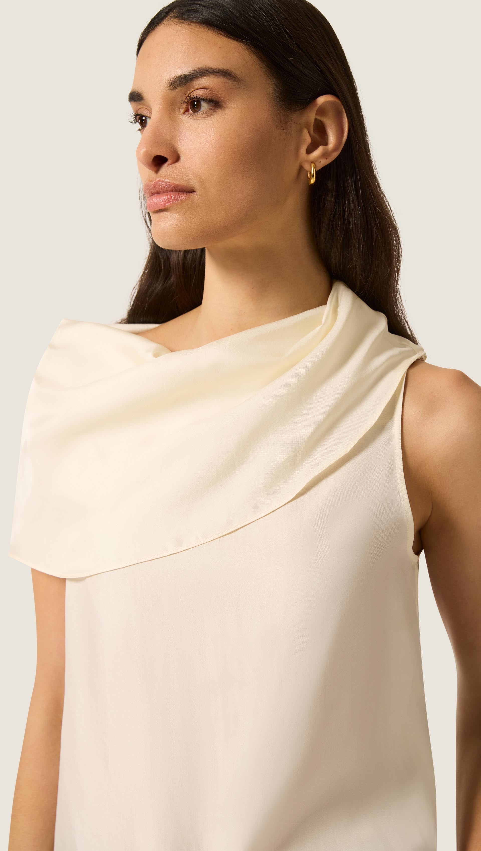 Funnel Neck Top in Silk Twill | Ivory