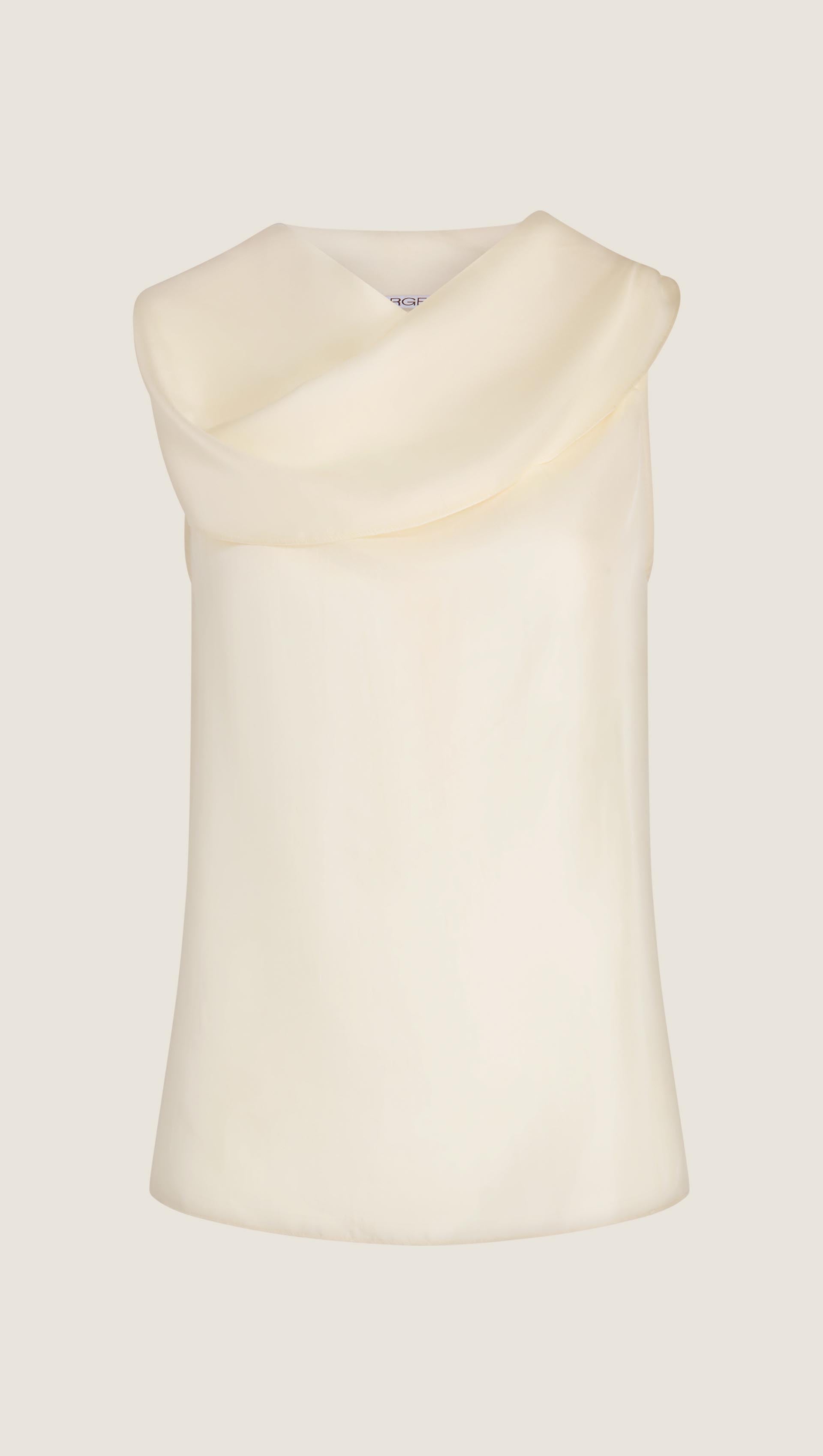 Funnel Neck Top in Silk Twill | Ivory
