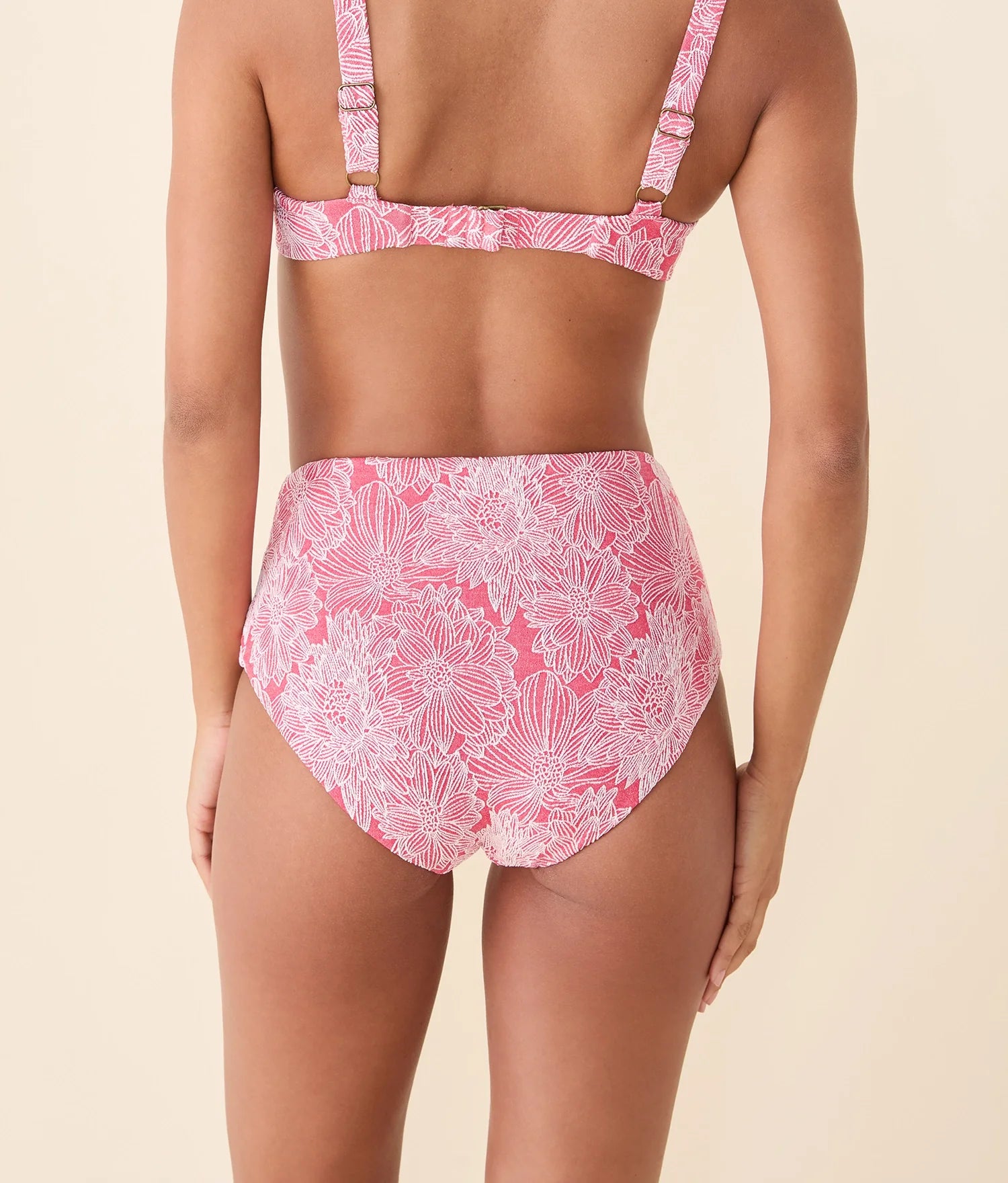 The High Waist Bikini Bottom - Garden Jacquard - Peachy