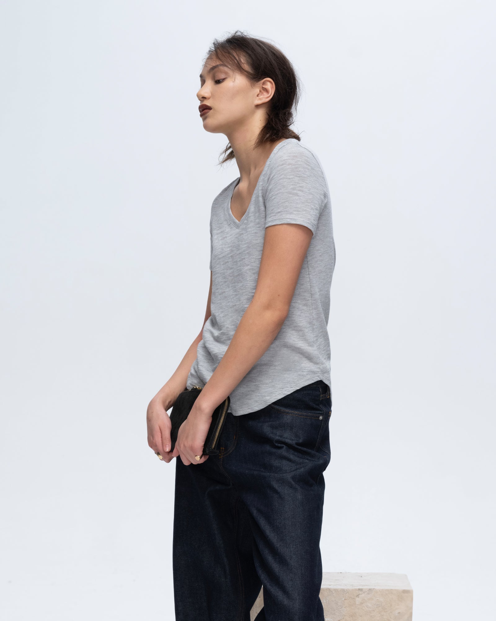 Slub Jersey Classic V-Neck Tee - Heather Grey