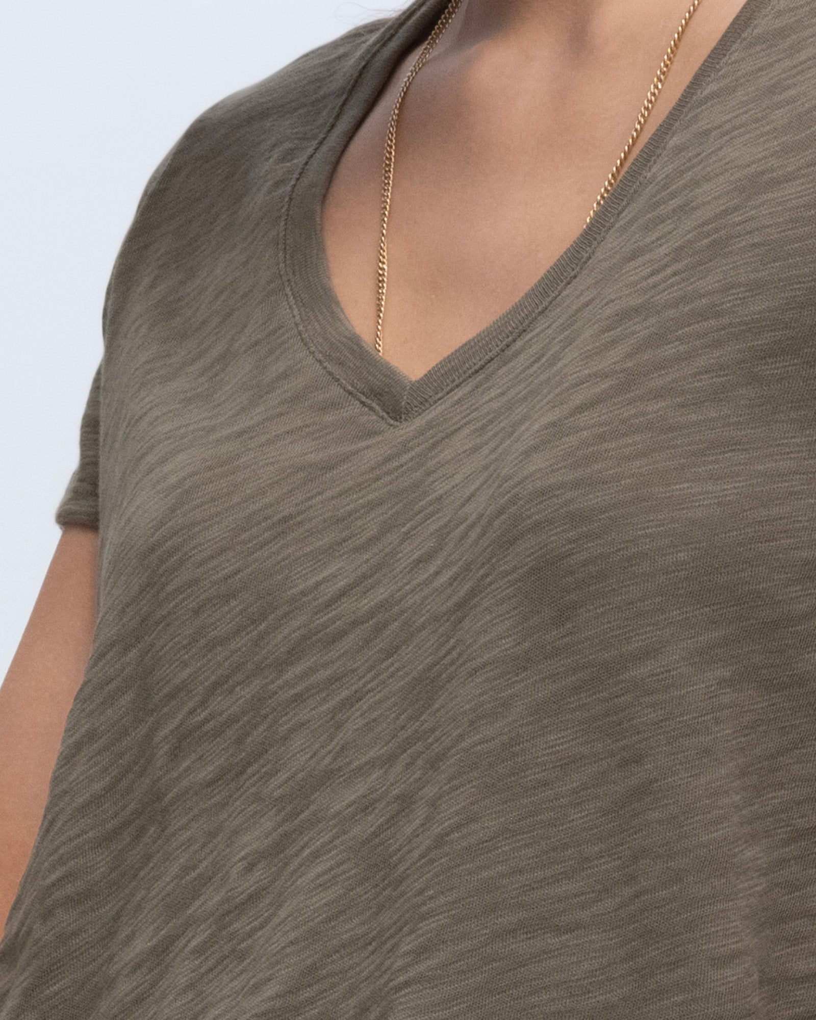 Slub Jersey Schoolboy V-Neck Tee - Army