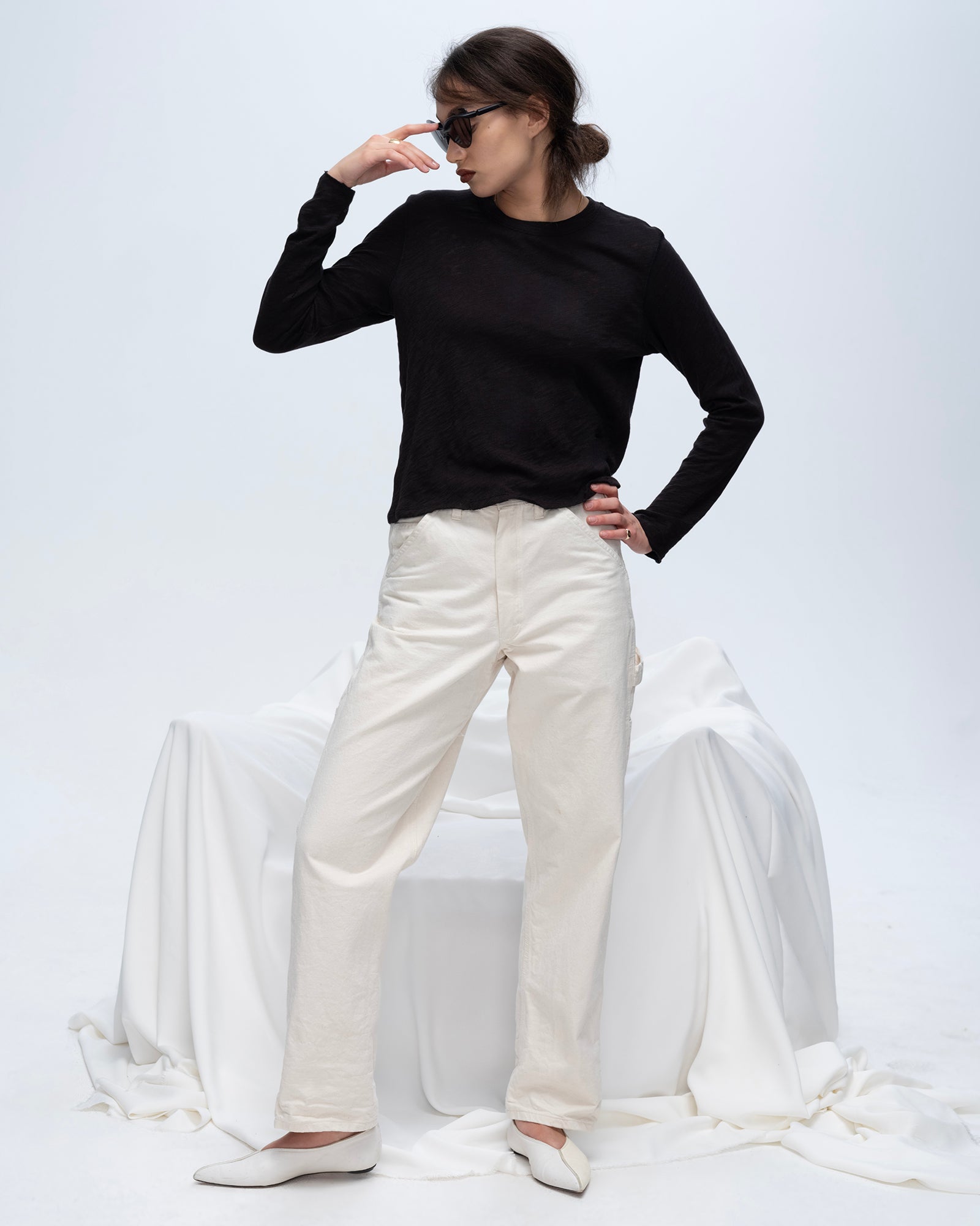 Slub Jersey Long Sleeve Destroyed Wash Crop Tee - Black