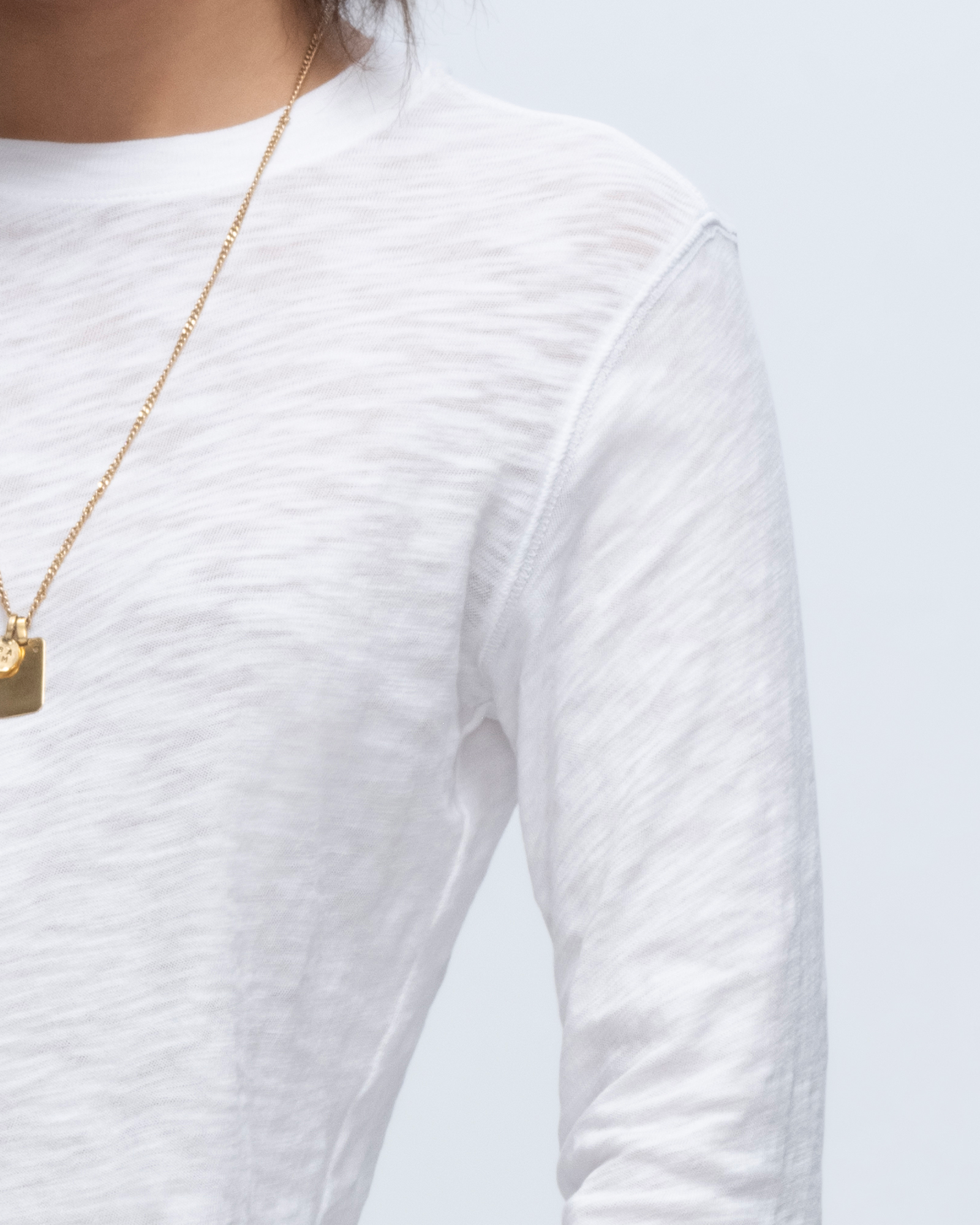 Slub Jersey Long Sleeve Destroyed Wash Crop Tee - White