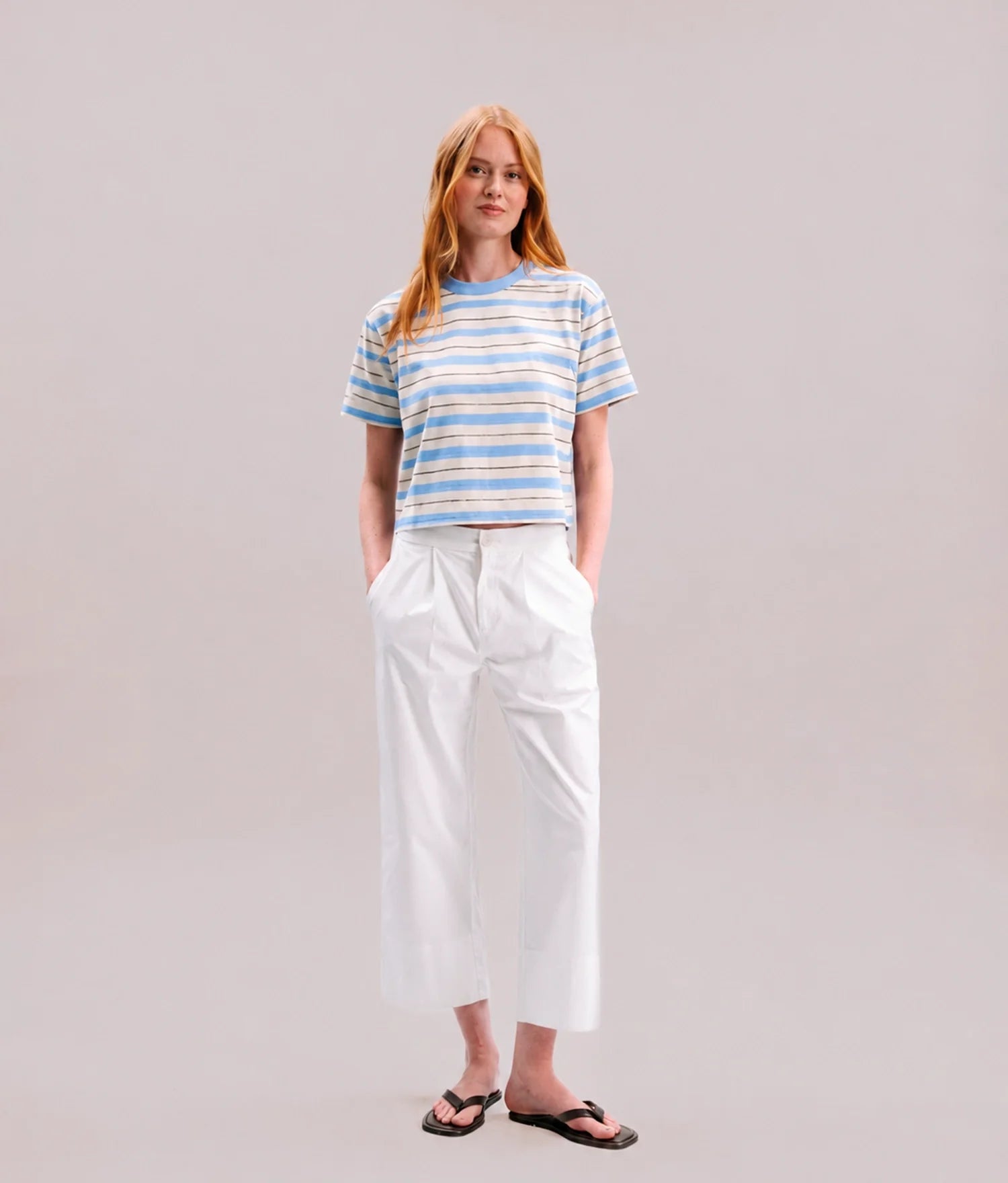 Womens Recycled Stripe Tee - Recycled Jersey - Chambray Stripe