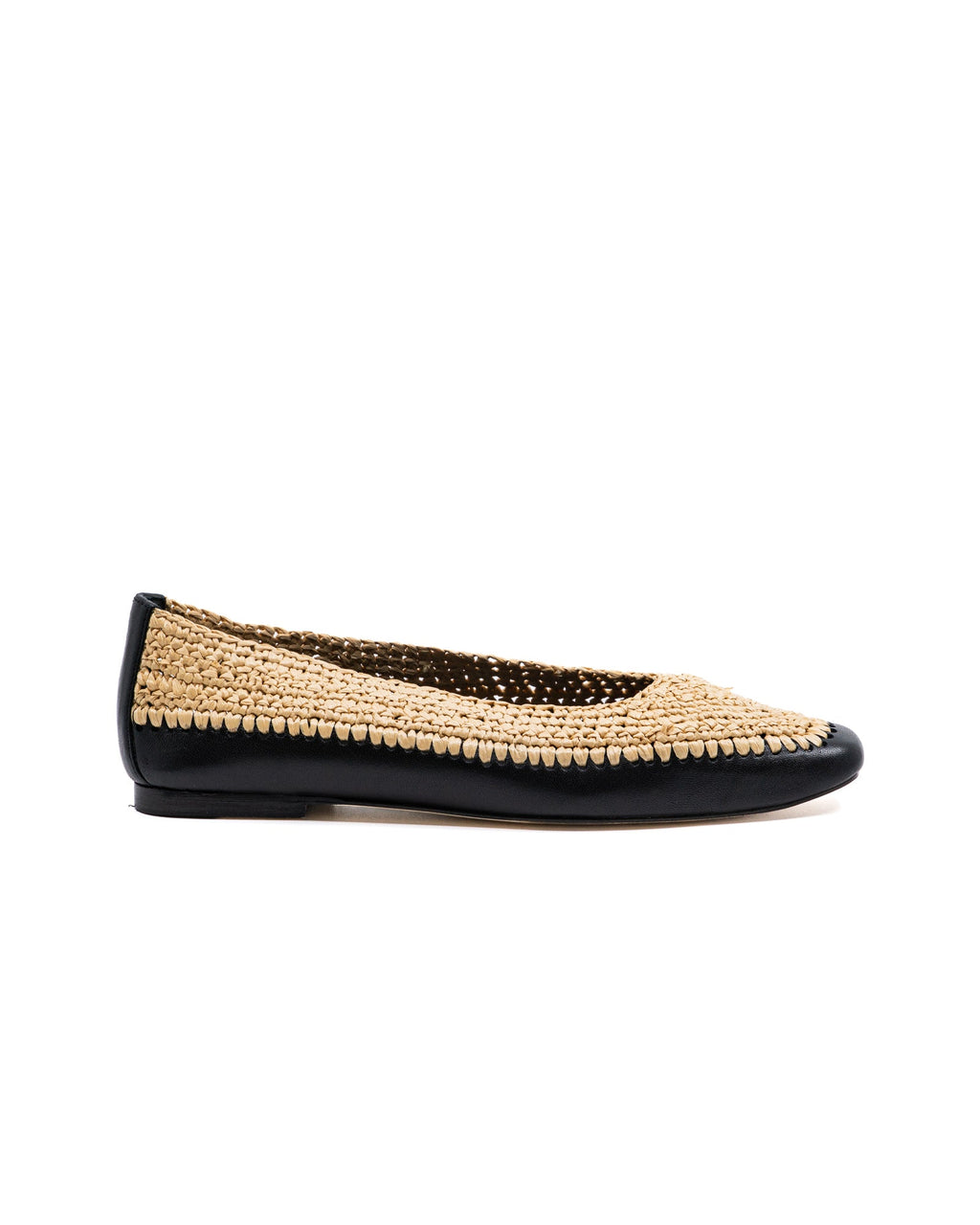 Dakota Raffia Black Leather Flat