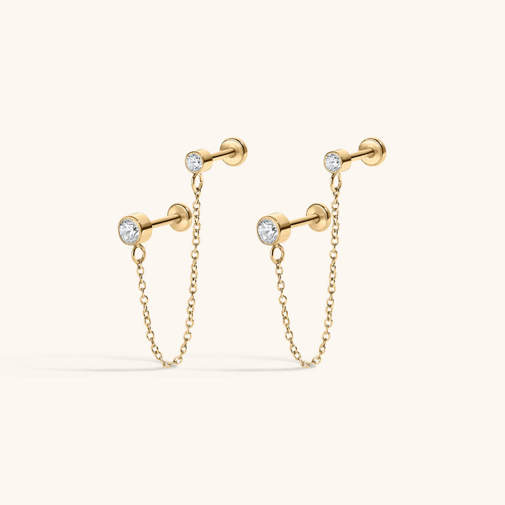 Celestial Crystal Solitaire Duo Chain Nap Earrings