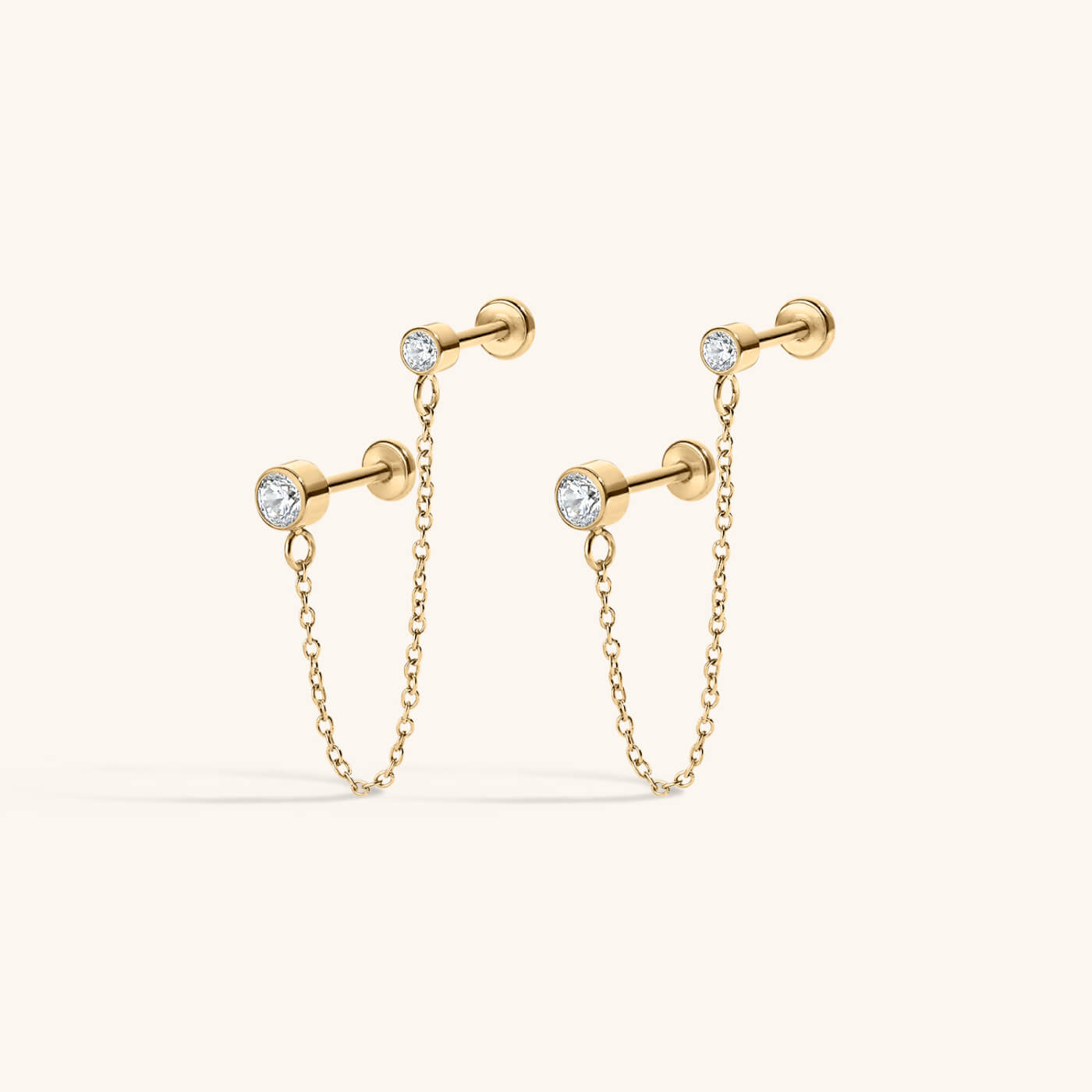 Celestial Crystal Solitaire Duo Chain Nap Earrings