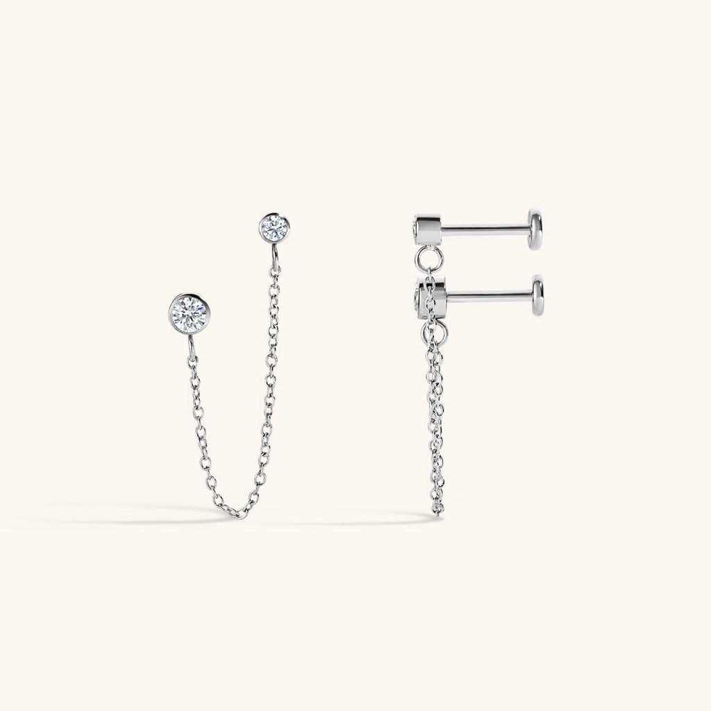 Celestial Crystal Solitaire Duo Chain Nap Earrings