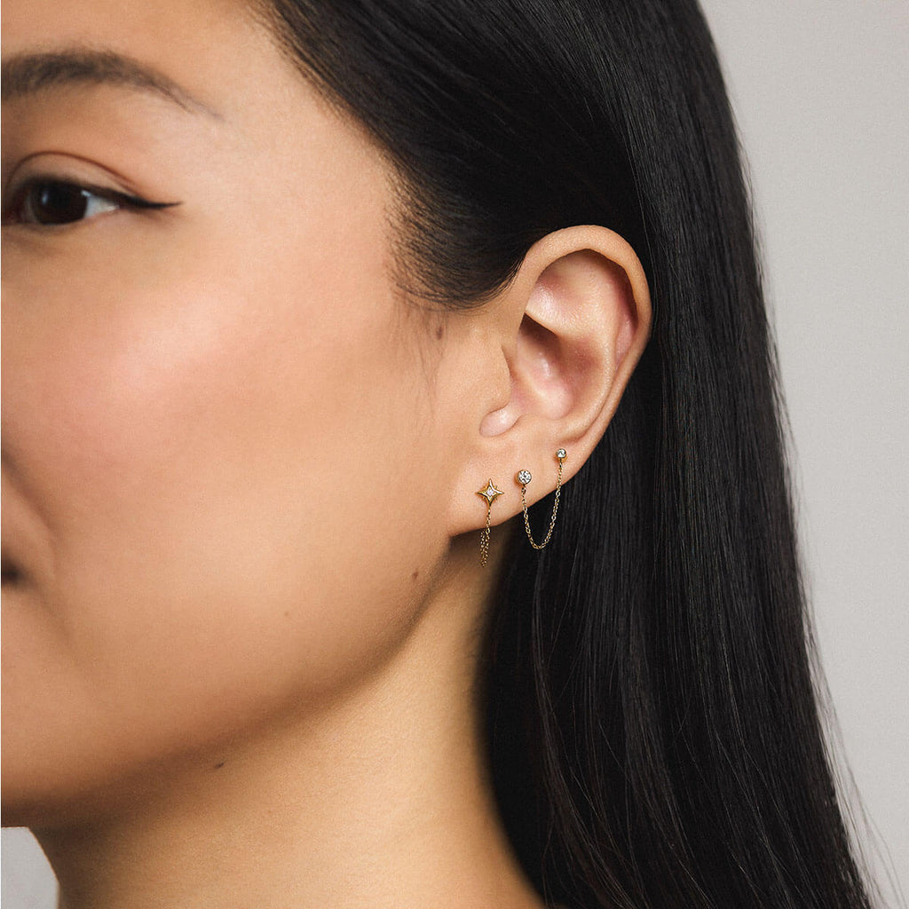 Celestial Crystal Solitaire Duo Chain Nap Earrings